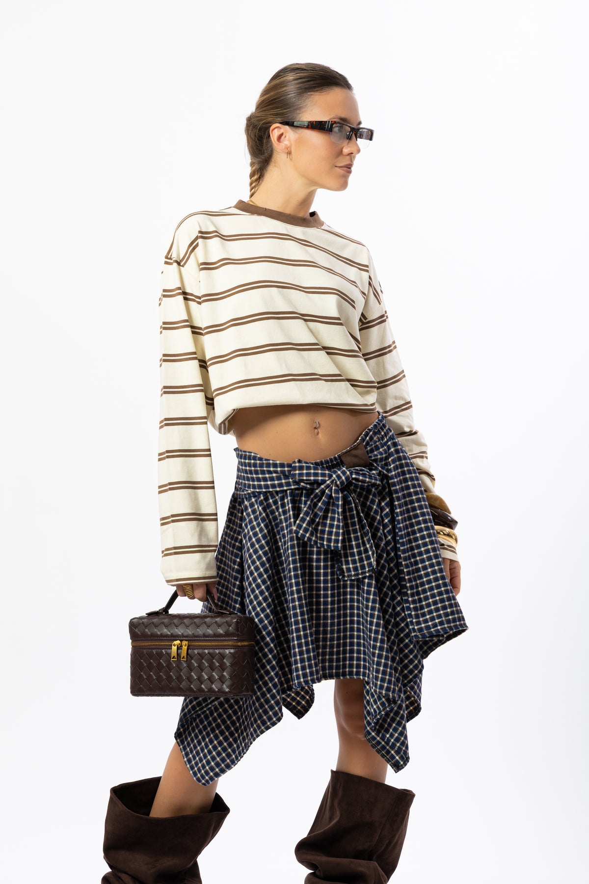 Gonna corta tartan blu