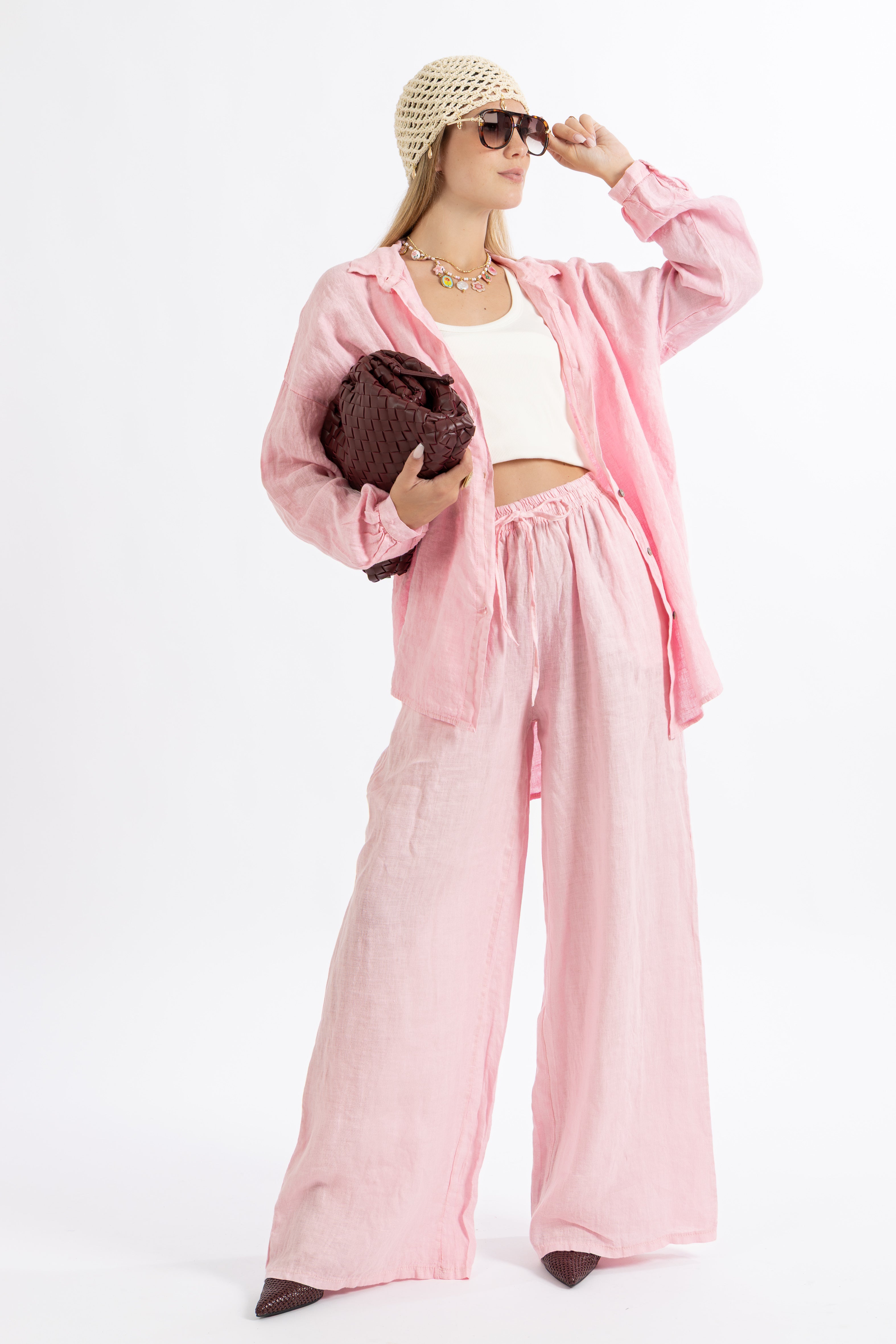Camicia over lino rosa