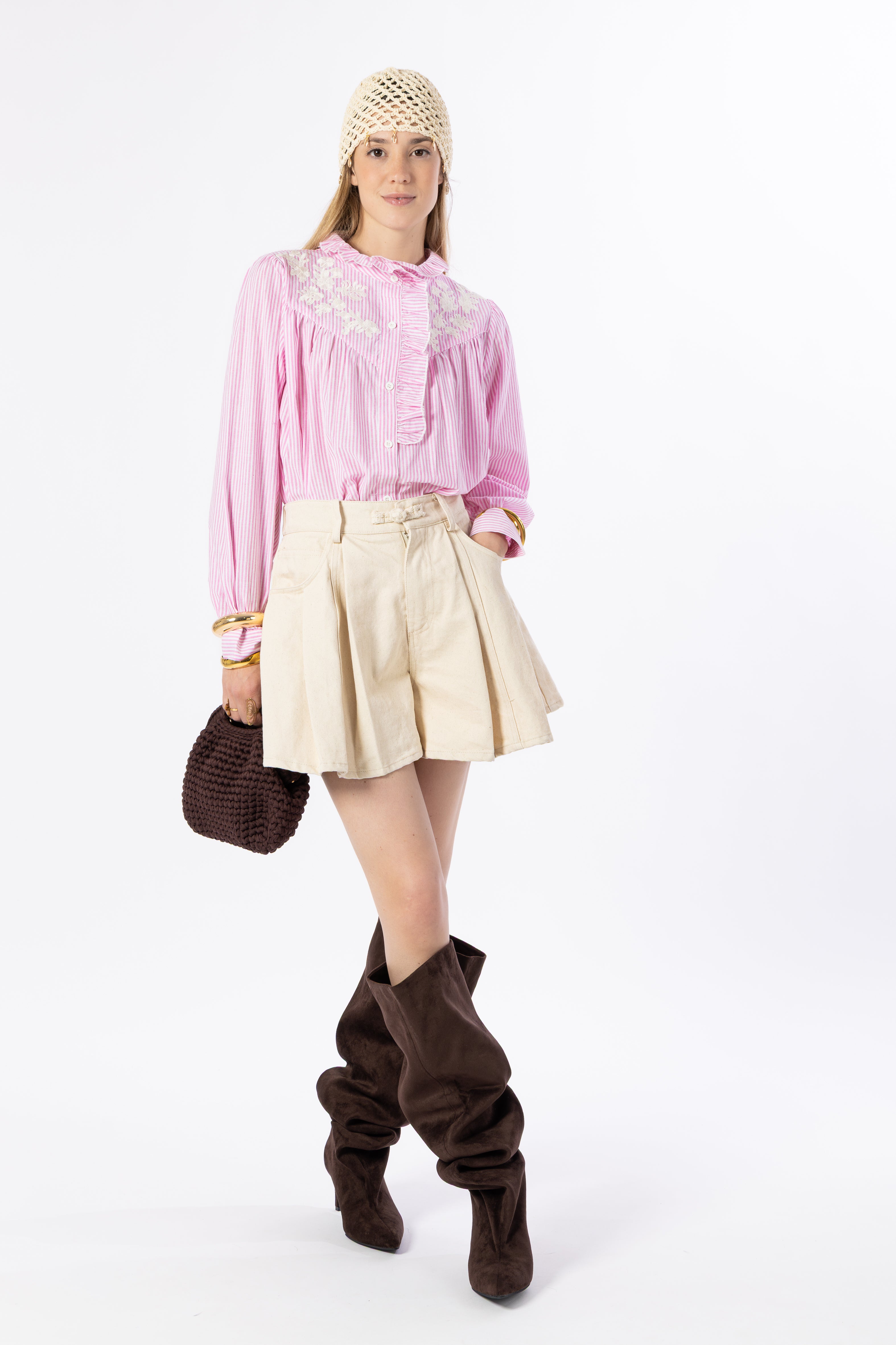 Camicia gessata rosa