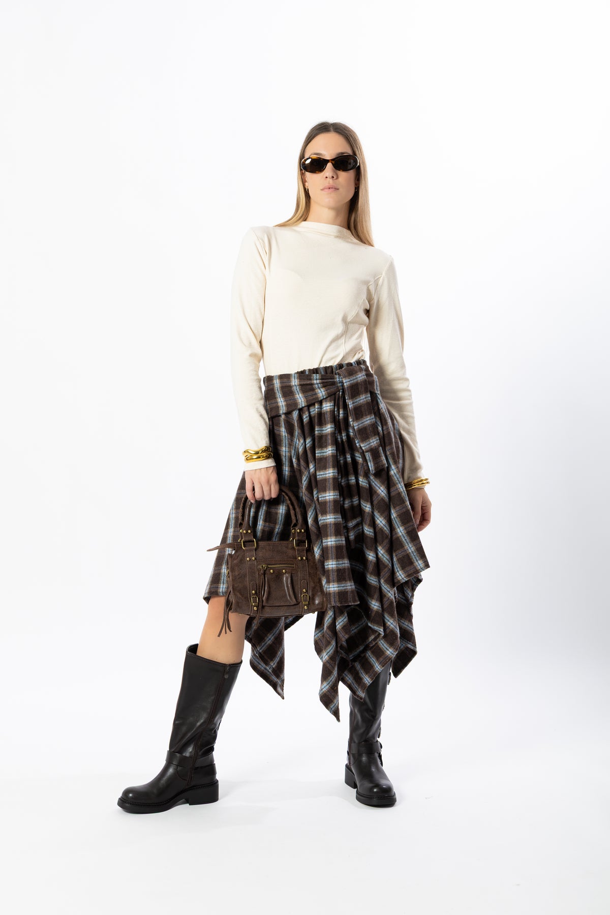 Gonna midi tartan marrone