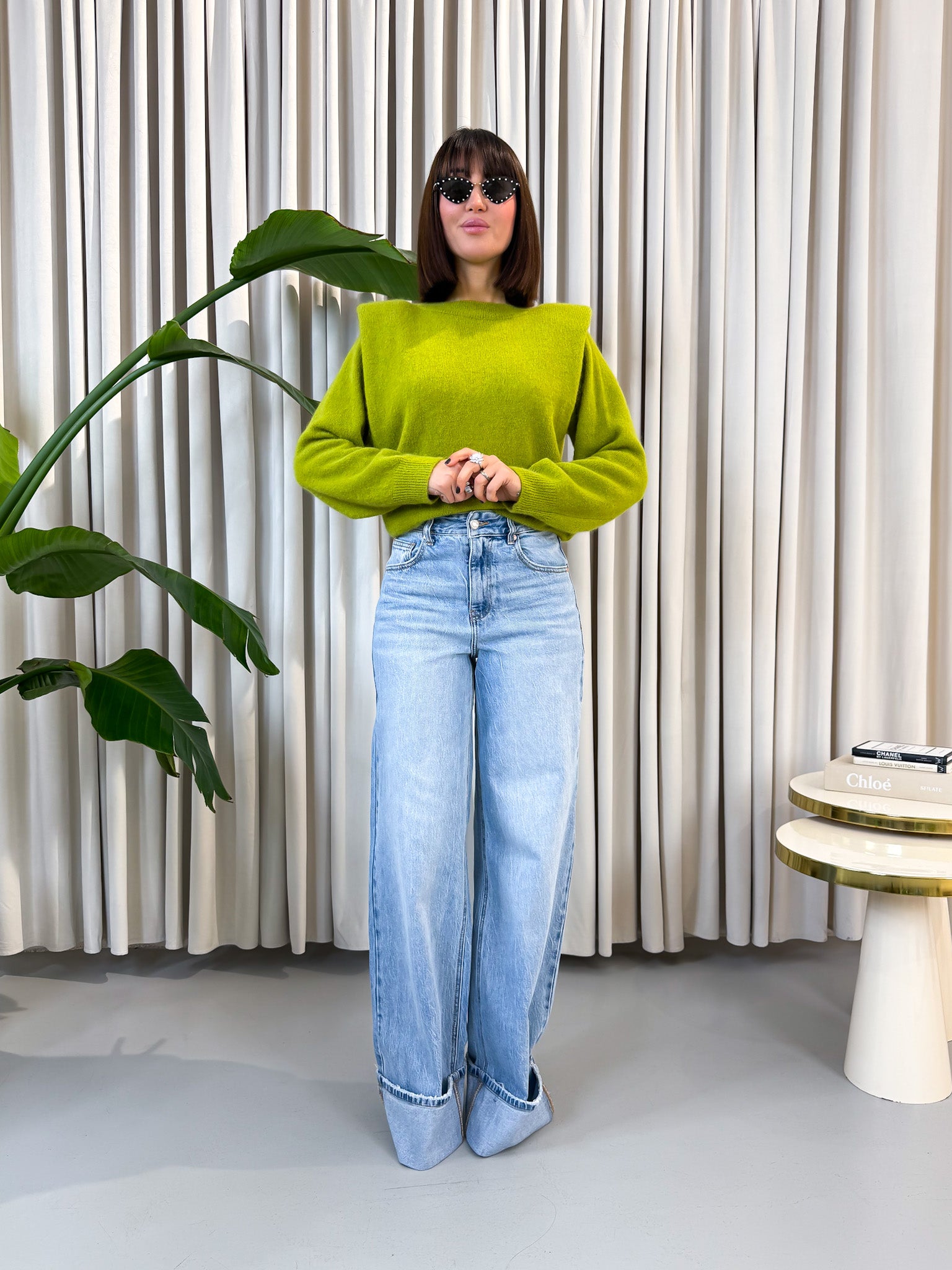 Maglione spalline oliva