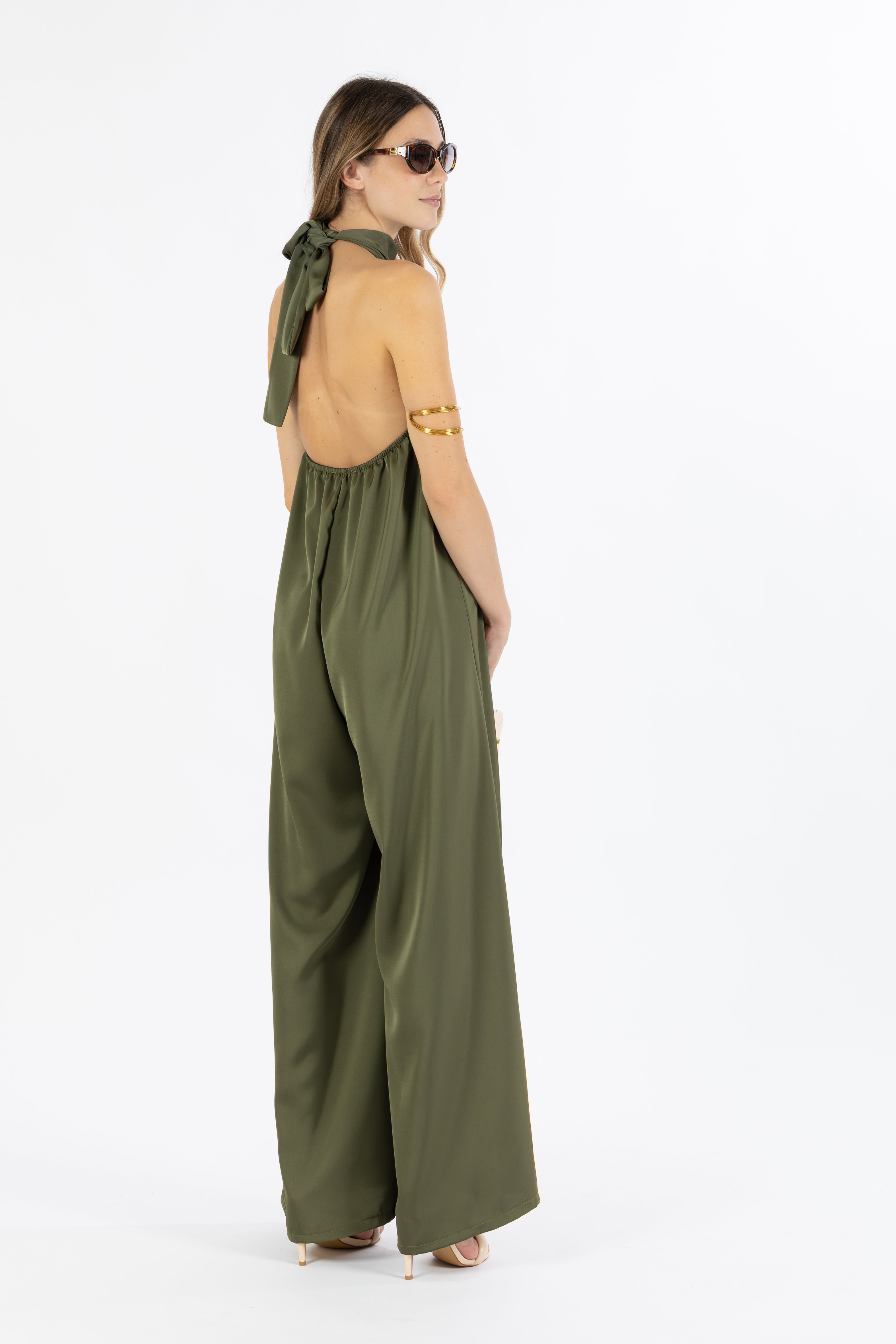 Jumpsuit raso verde militare