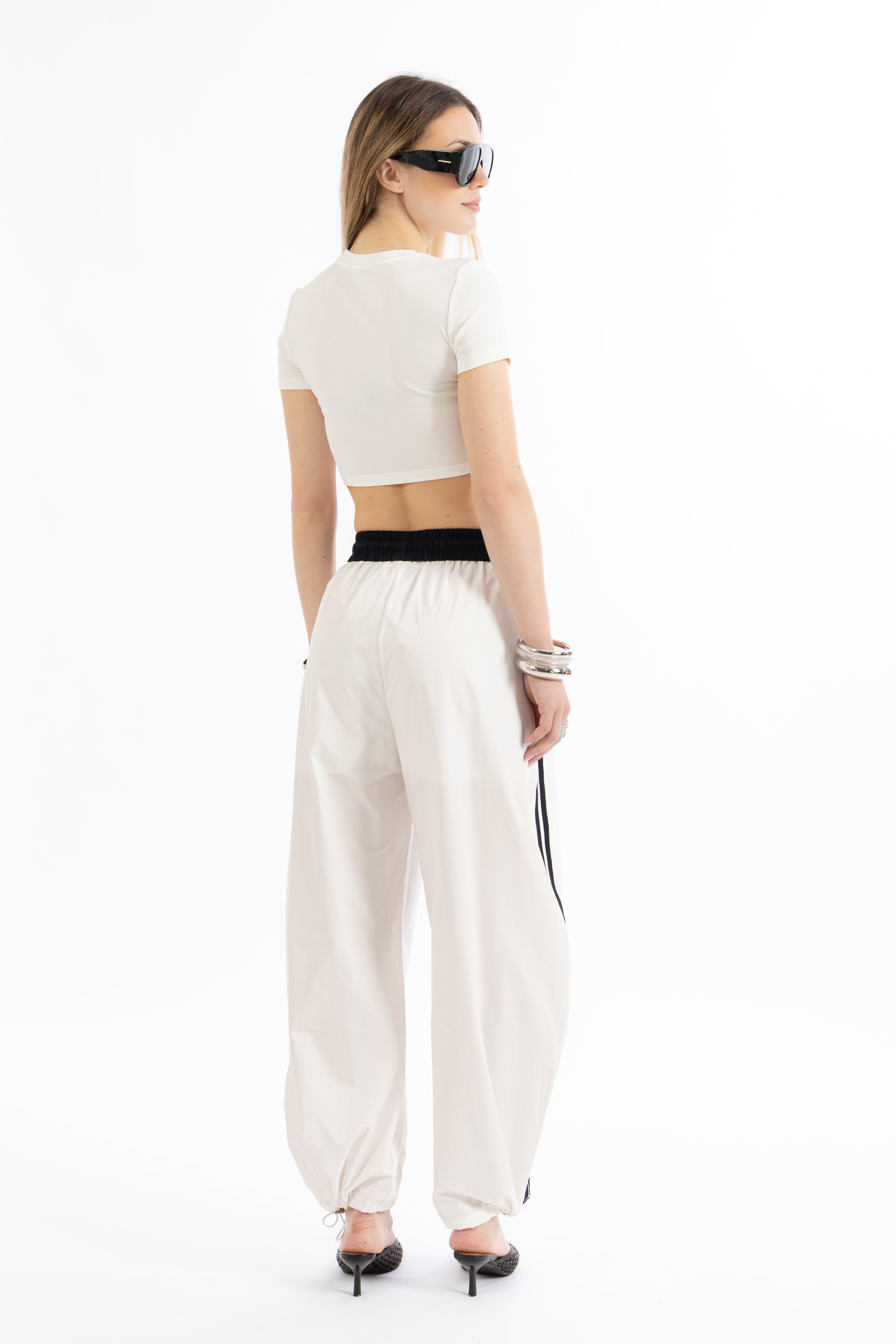 Pantalone bianco con bande