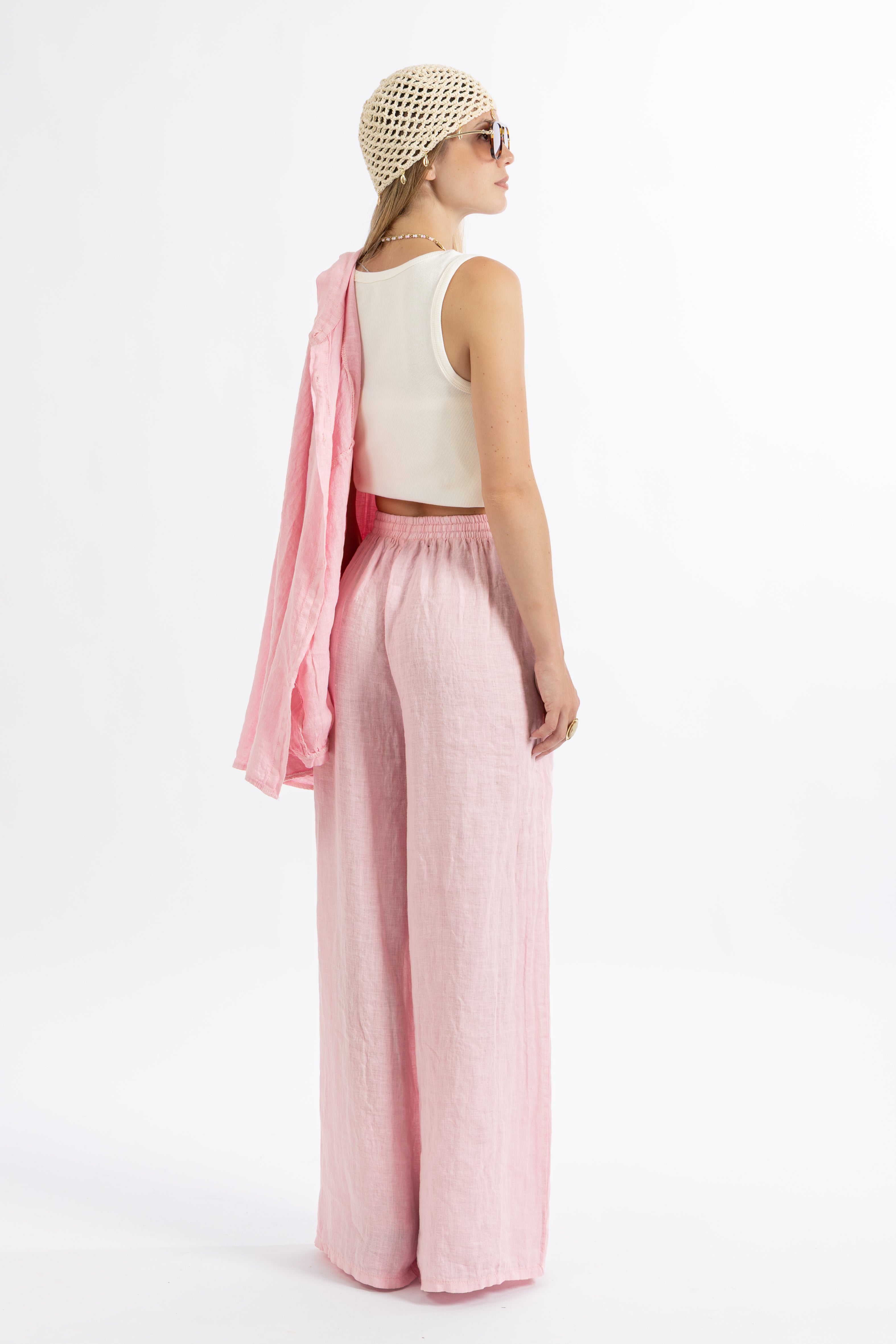 Pantalone lino rosa
