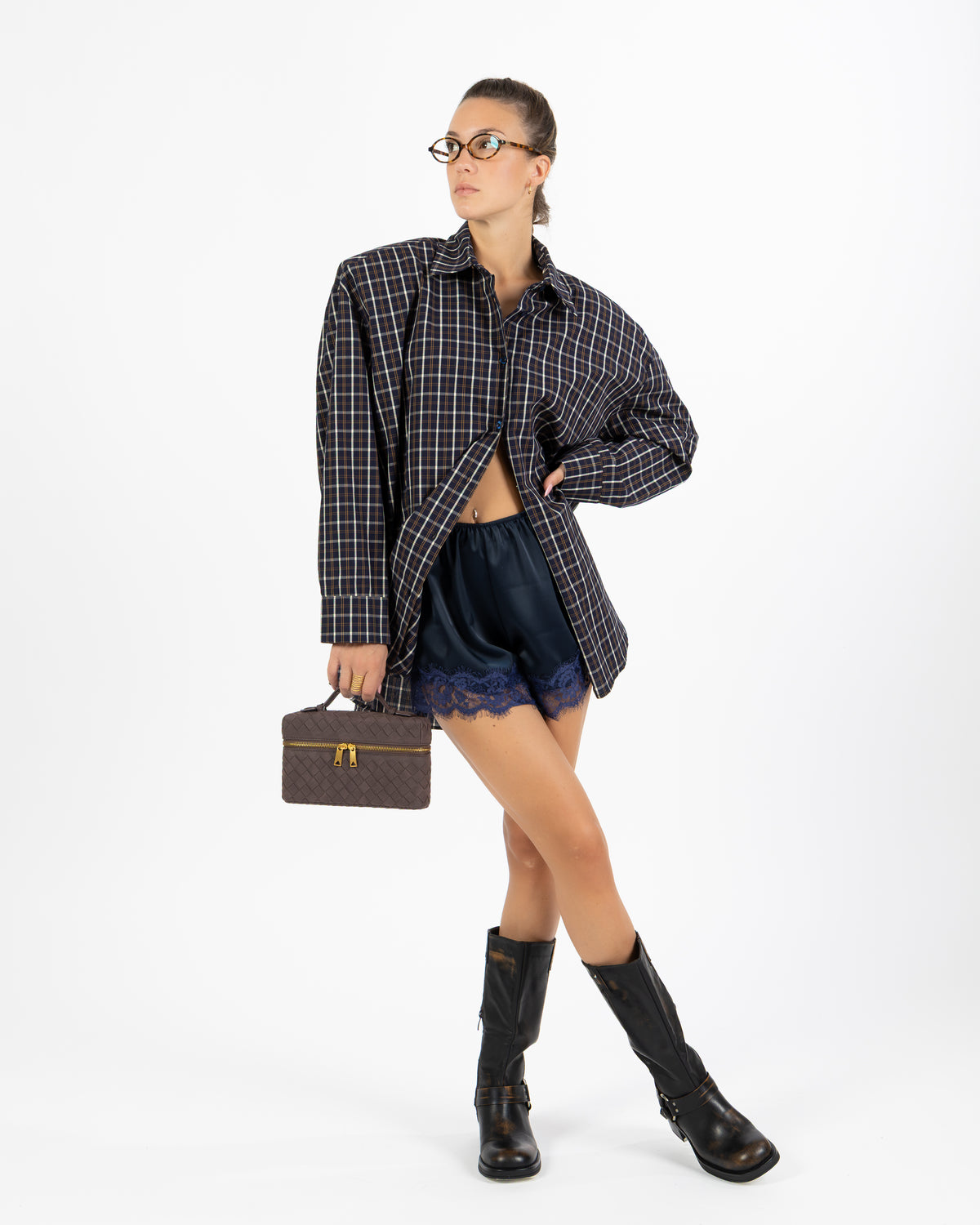 Camicia over quadri blu