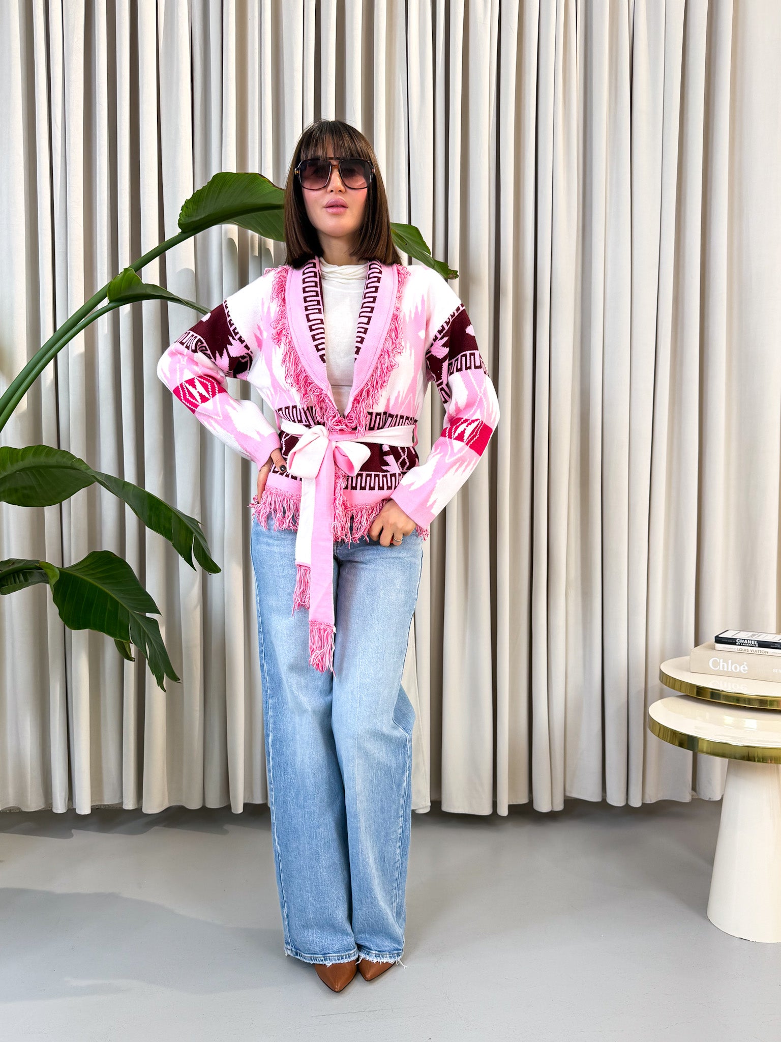 Cardigan etnico corto rosa