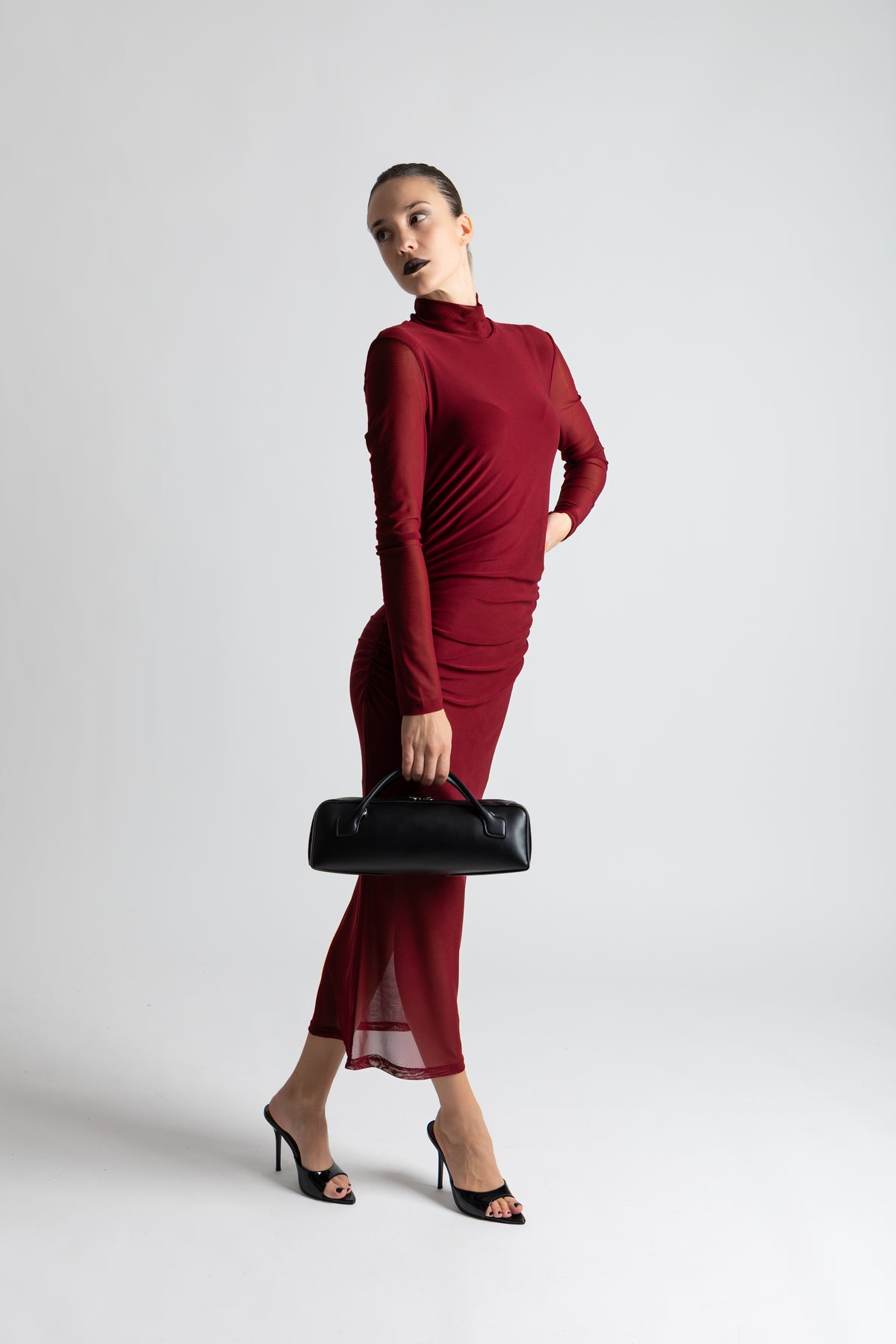 Abito lungo tulle bordeaux