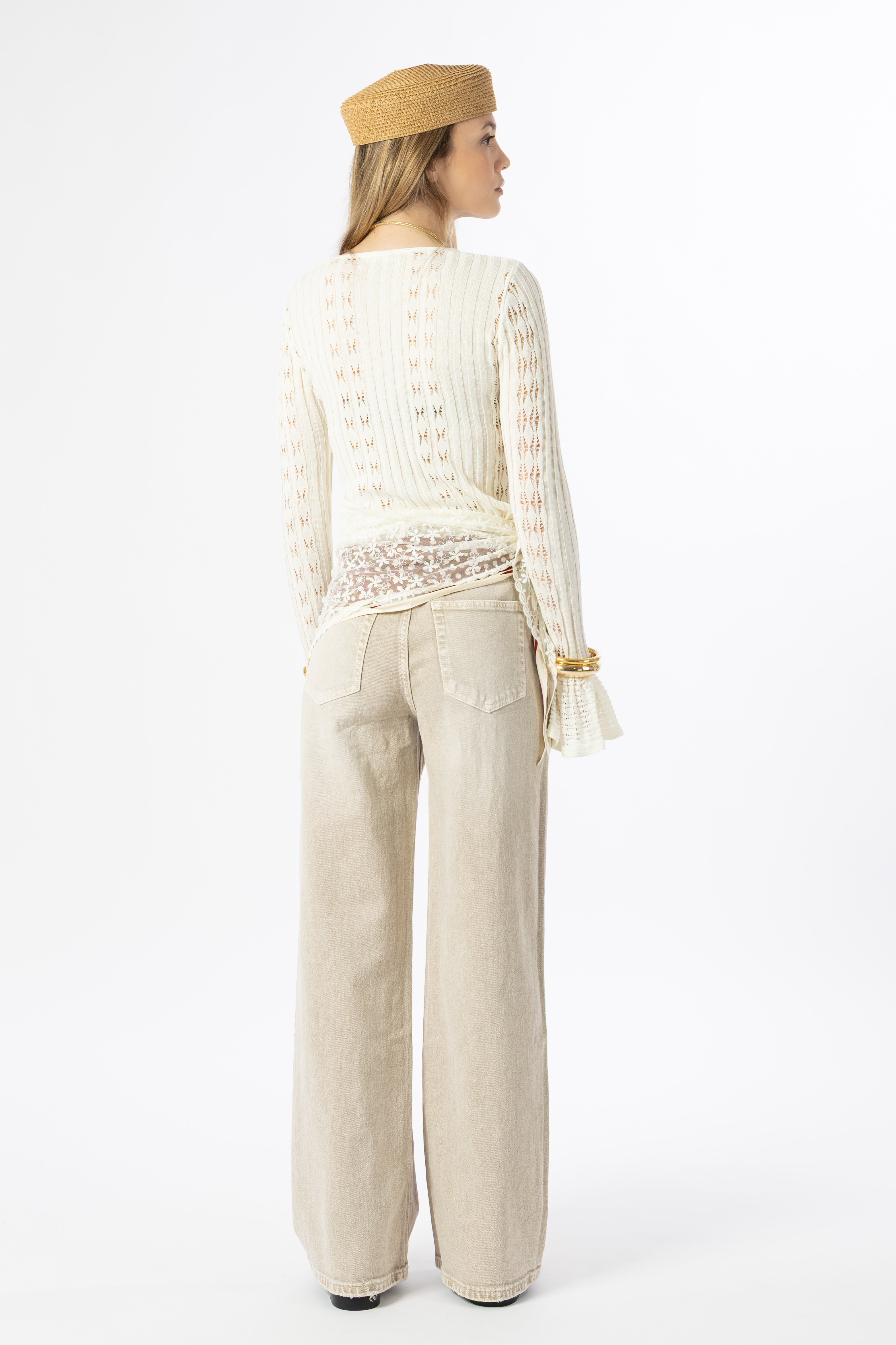 Cardigan traforato panna