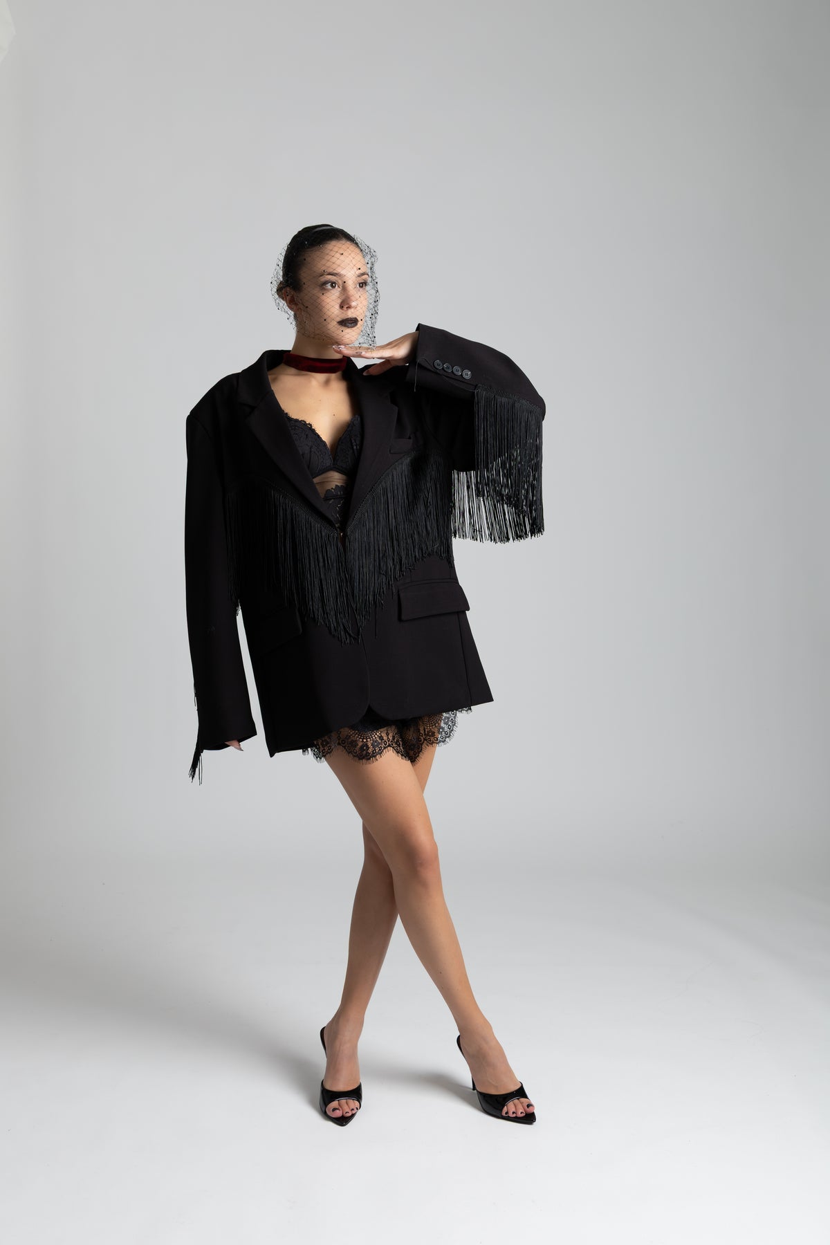 Blazer frange nero