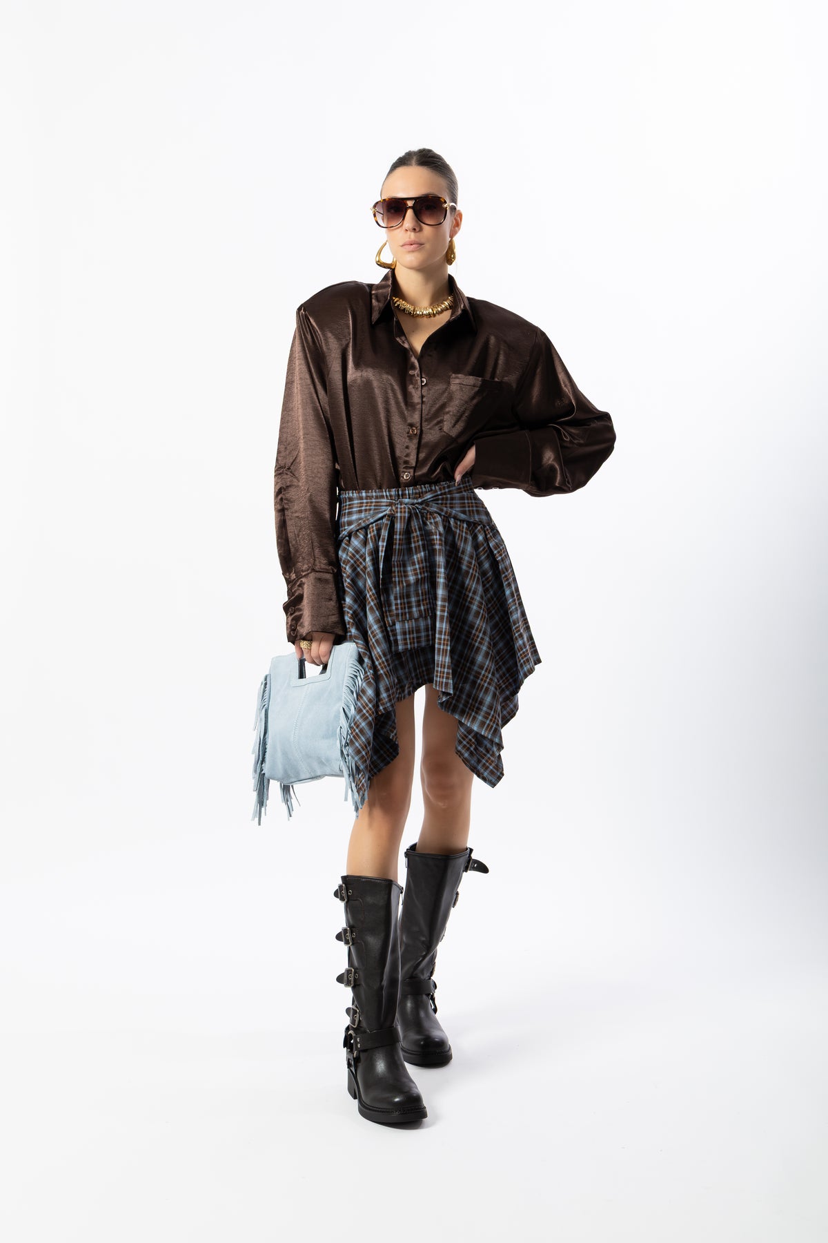 Camicia over raso cioccolato