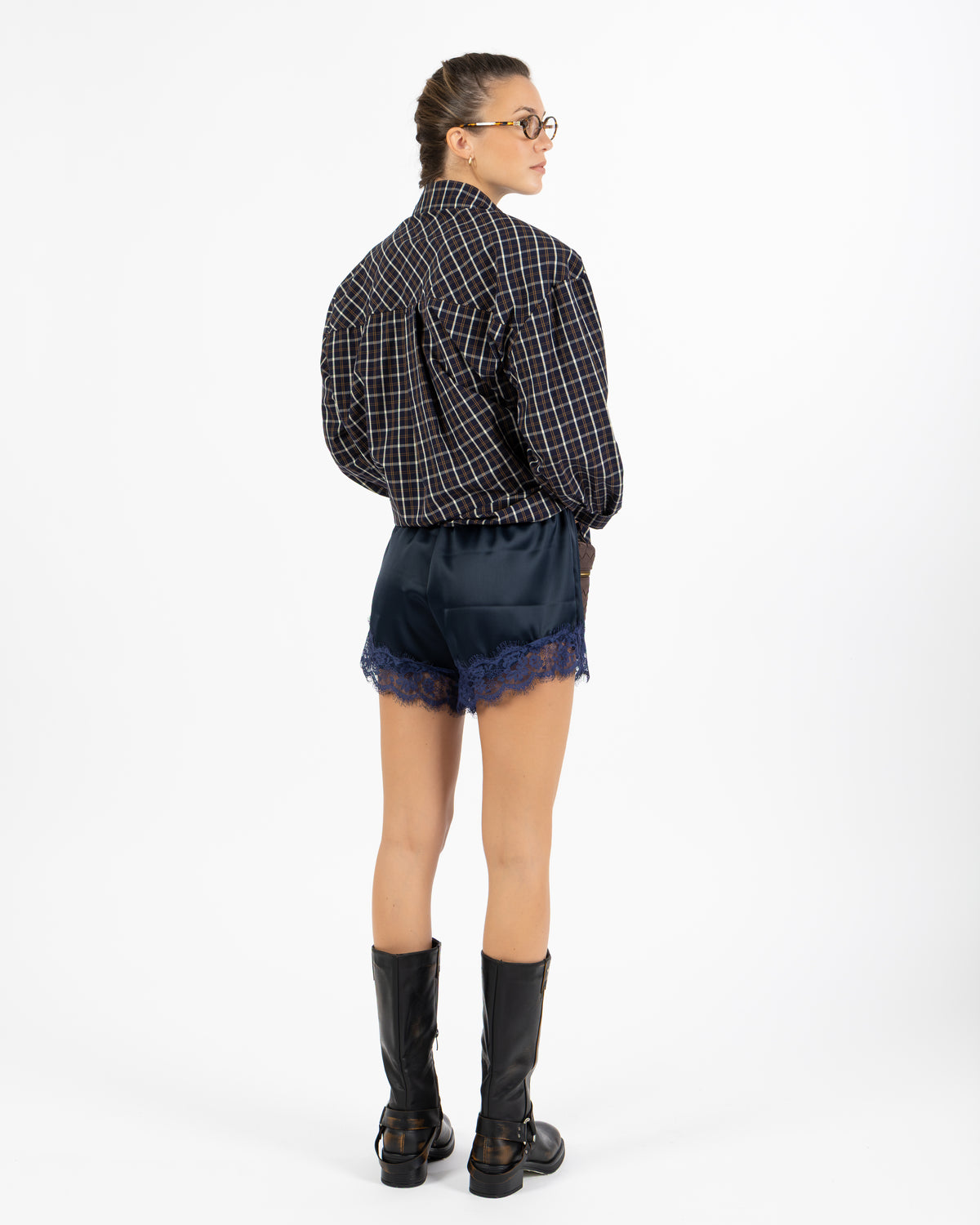 Short raso e pizzo blu
