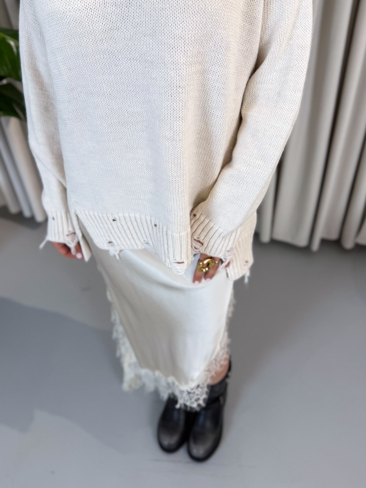 Pullover over girocollo panna