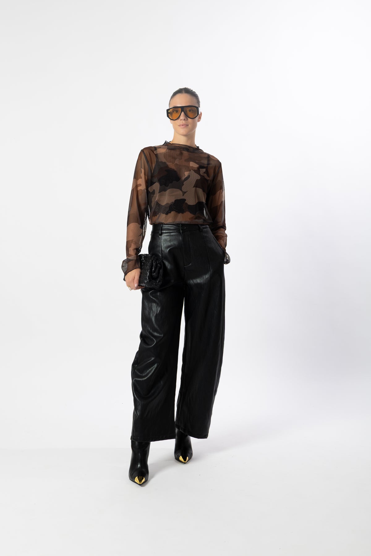 Pantalone balloon nero simil pelle