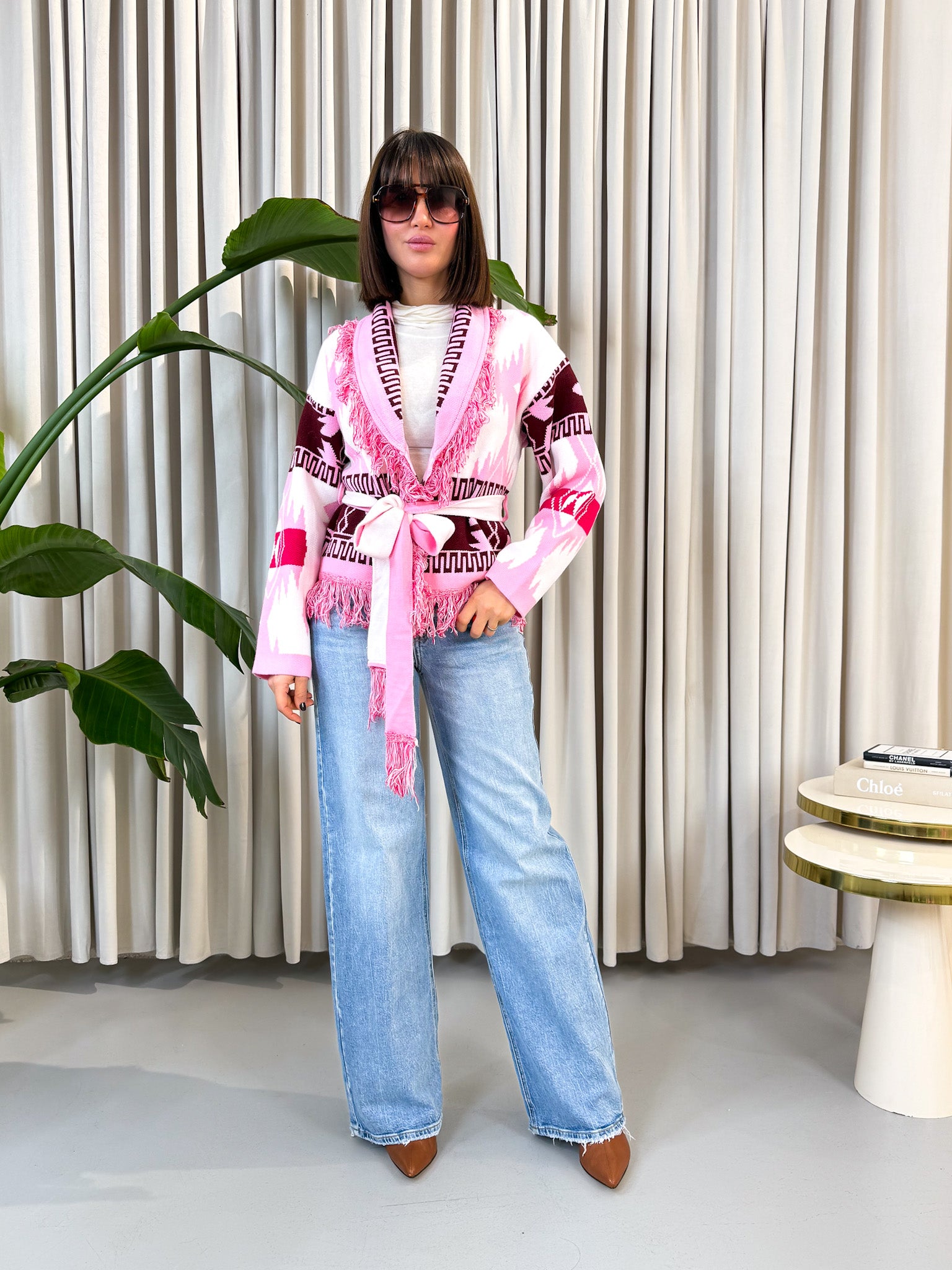 Cardigan etnico corto rosa