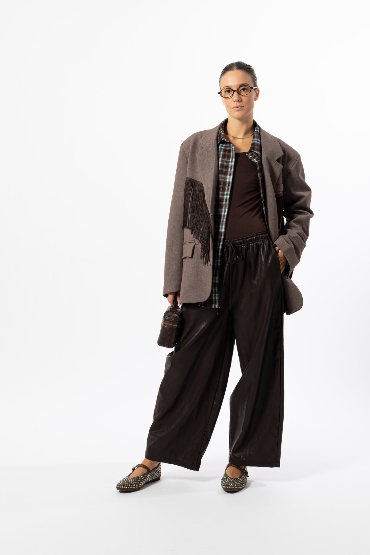 Pantalone simil pelle cioccolato