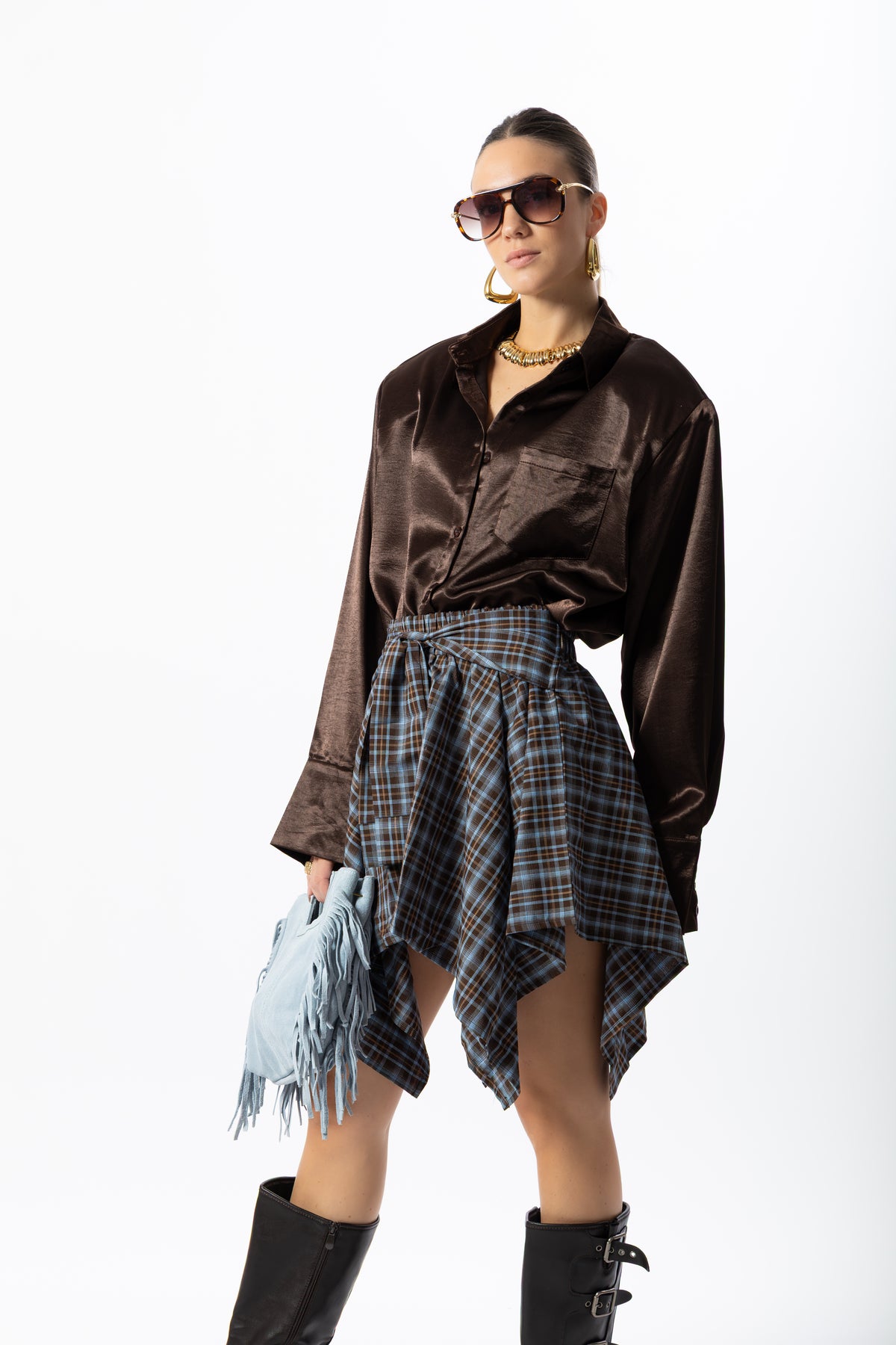 Camicia over raso cioccolato