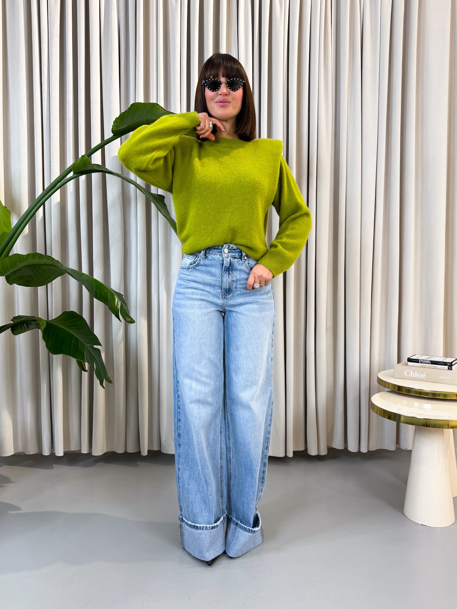 Maglione spalline oliva