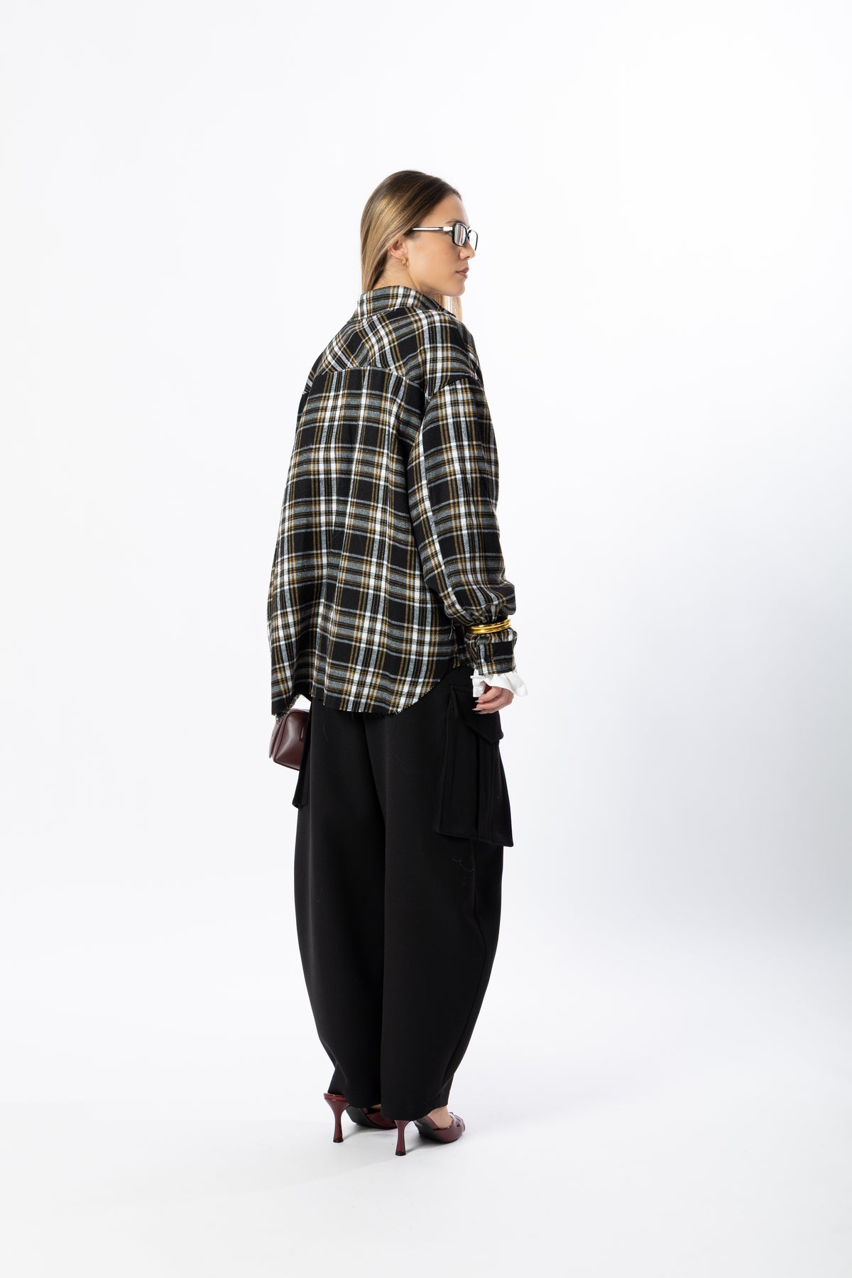 Camicia tartan nero e senape