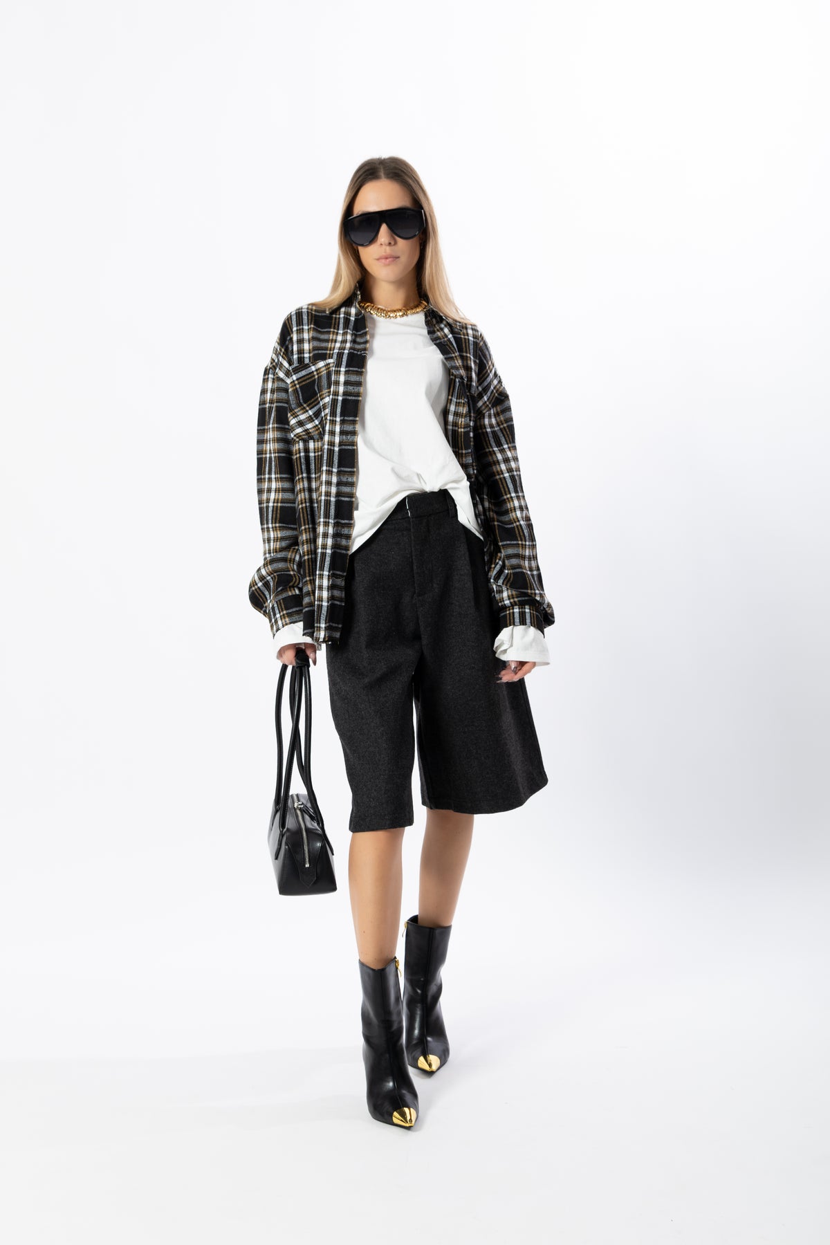 Camicia tartan nero e senape