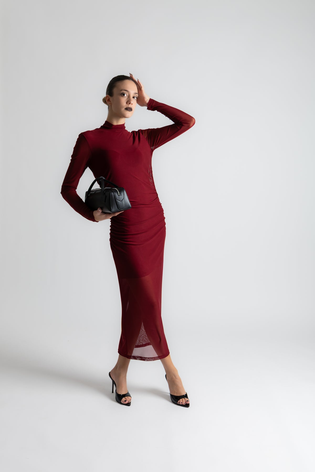 Abito lungo tulle bordeaux