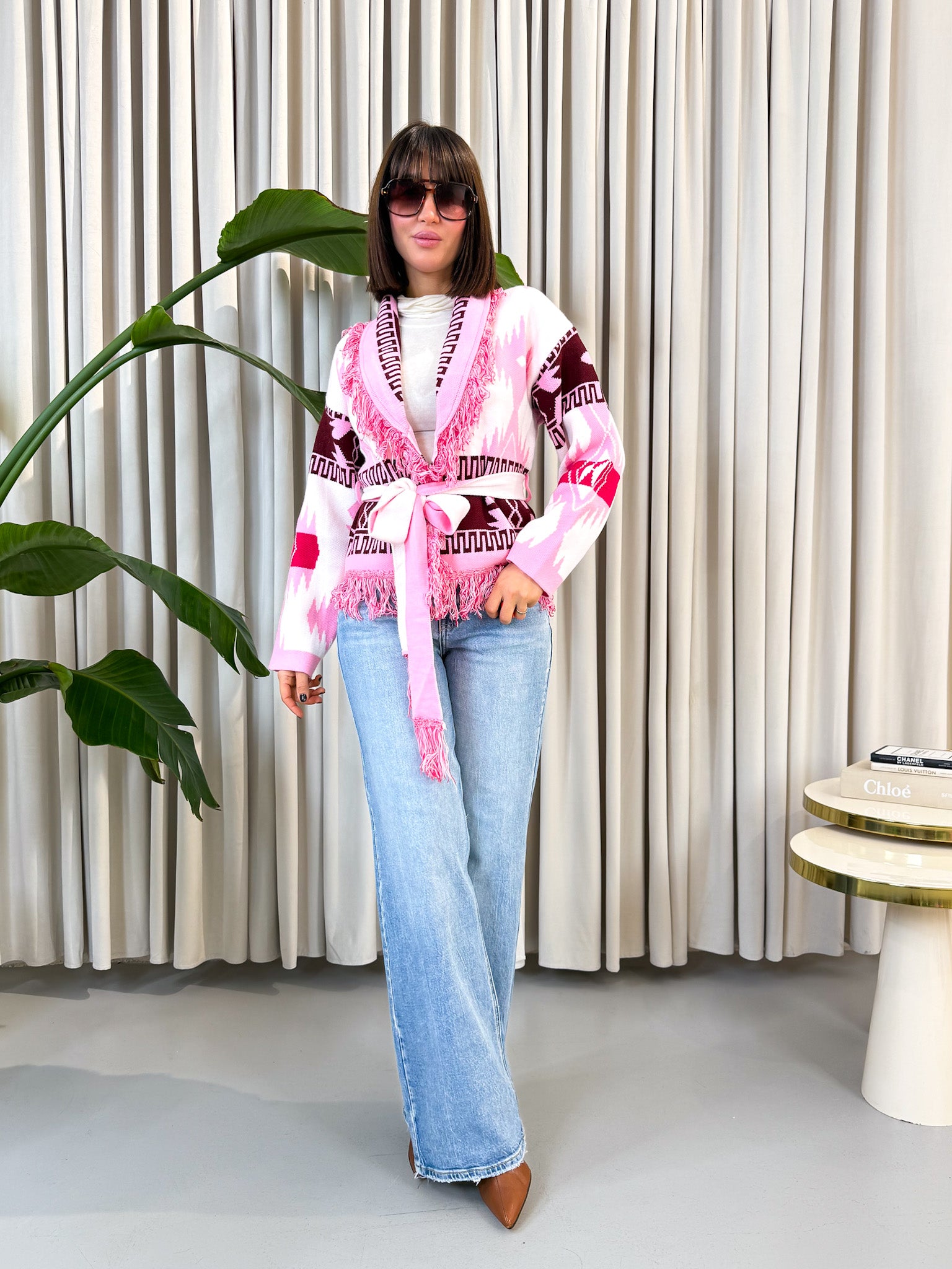 Cardigan etnico corto rosa