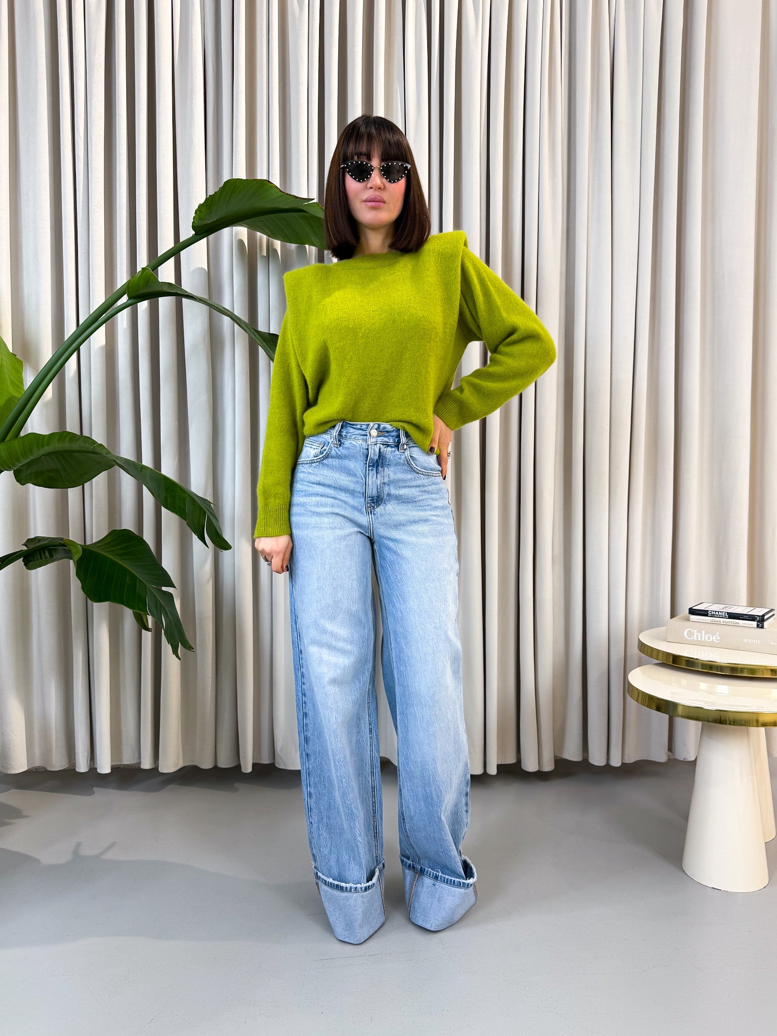 Maglione spalline oliva