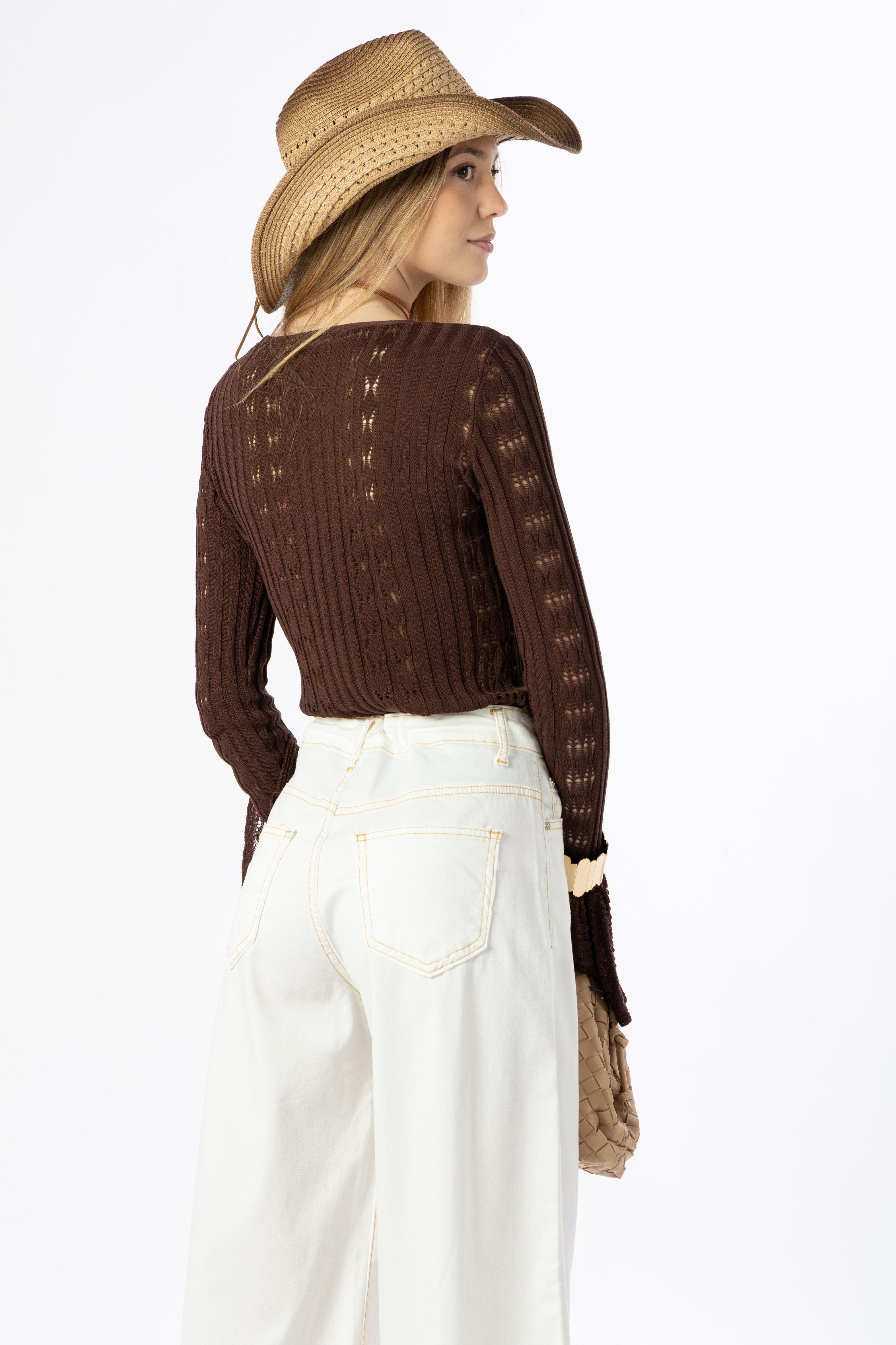Cardigan traforato cioccolato