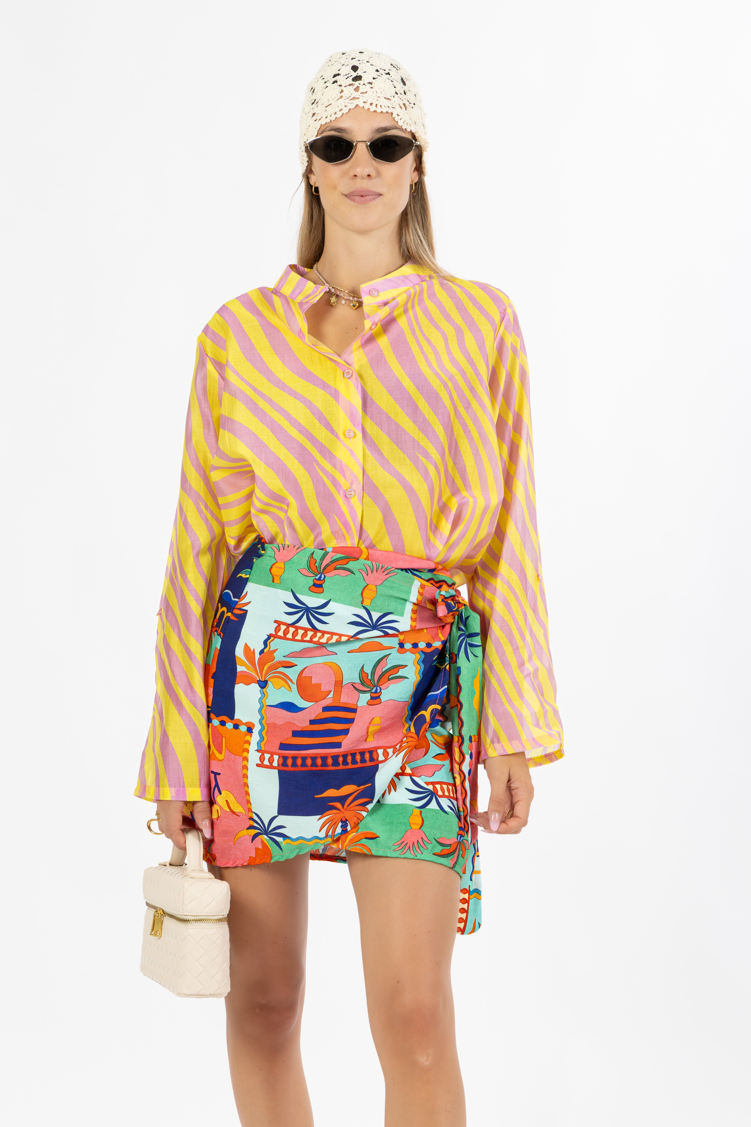 Camicia righe giallo e rosa