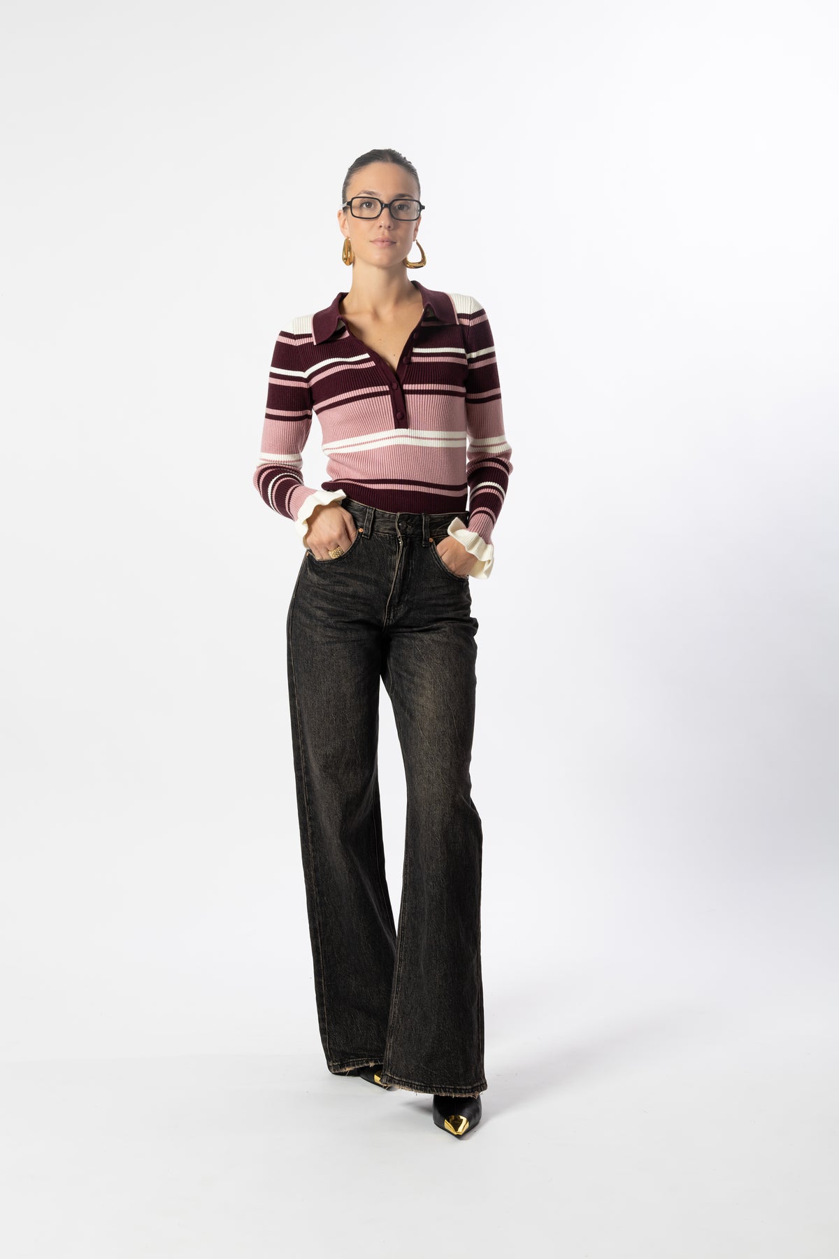 Jeans wide leg caffè
