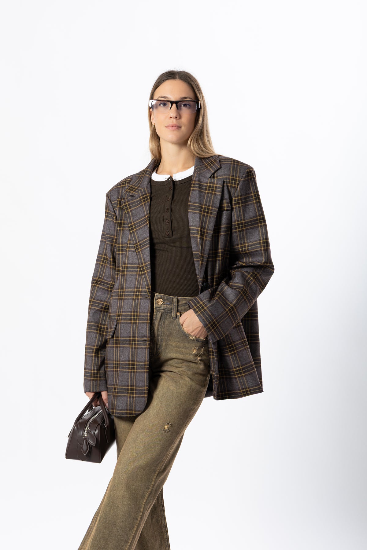 Blazer over tartan