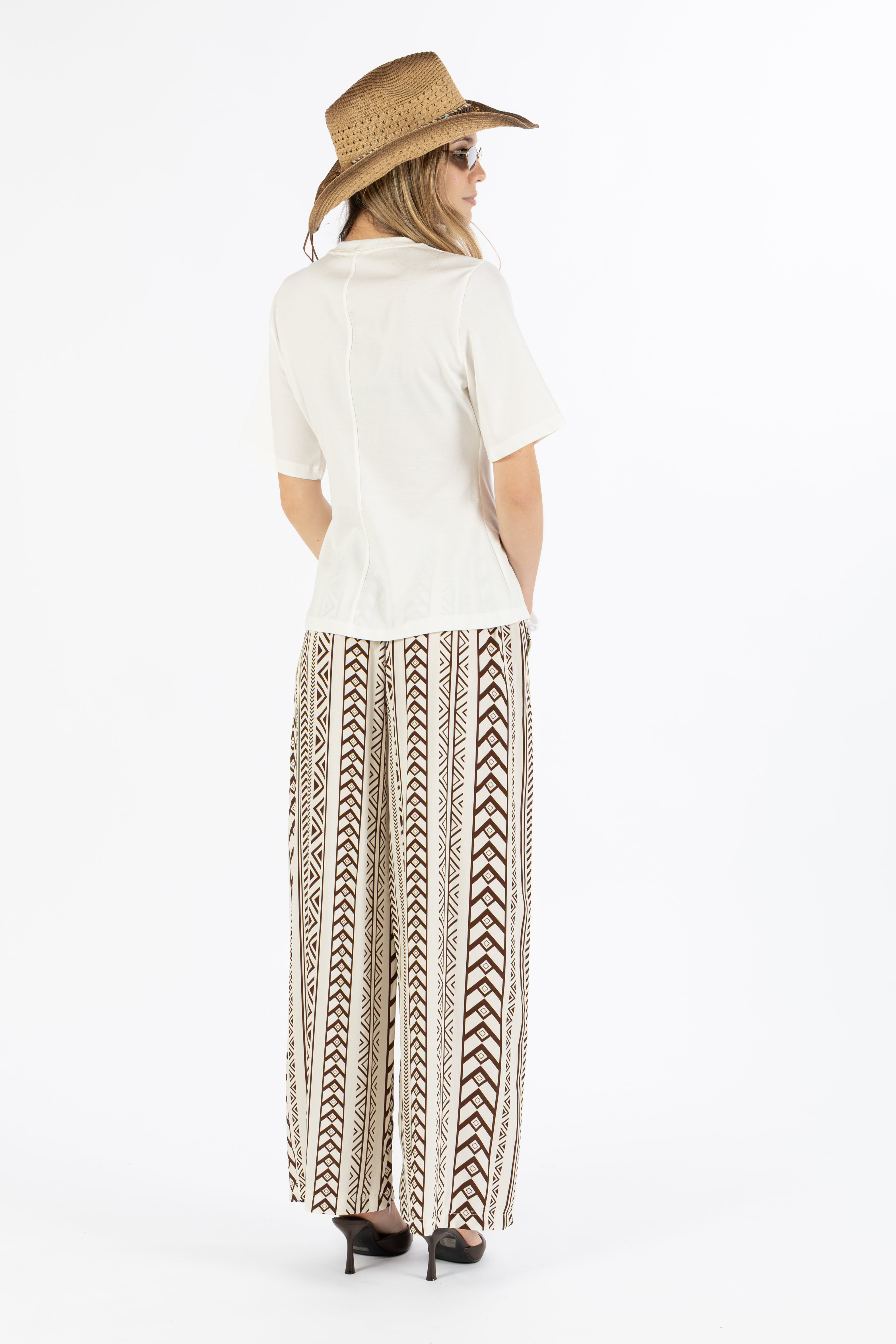 Pantalone fantasia etnica bianco