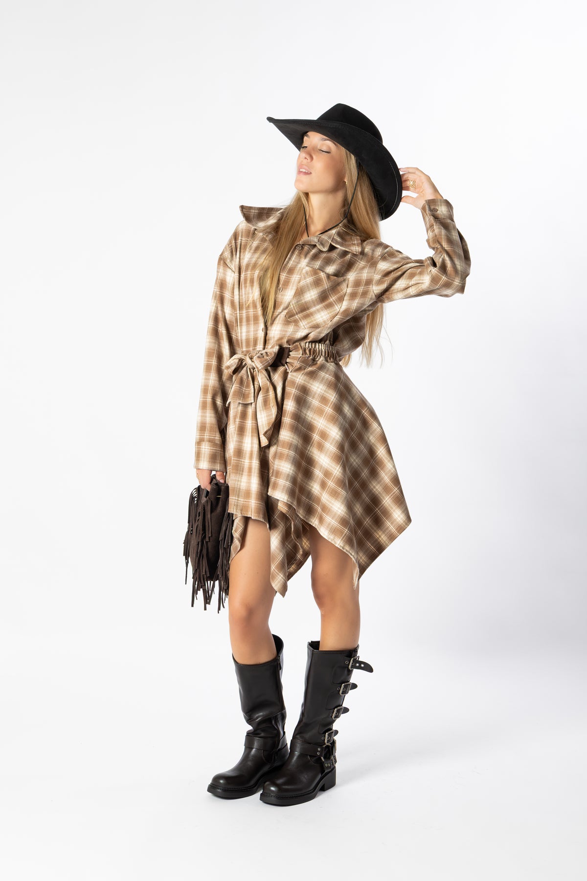 Camicia quadri beige
