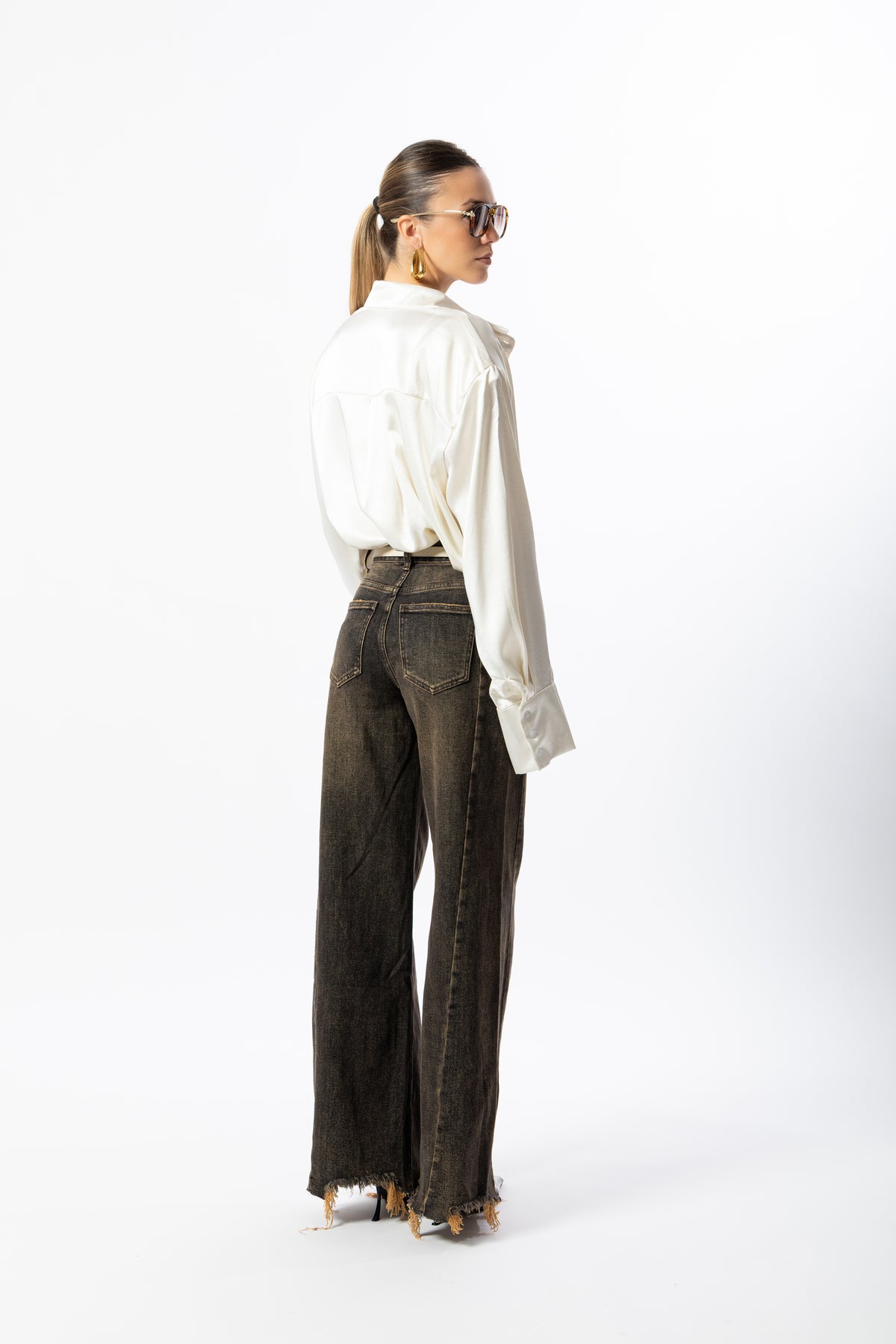 Jeans wide leg moka