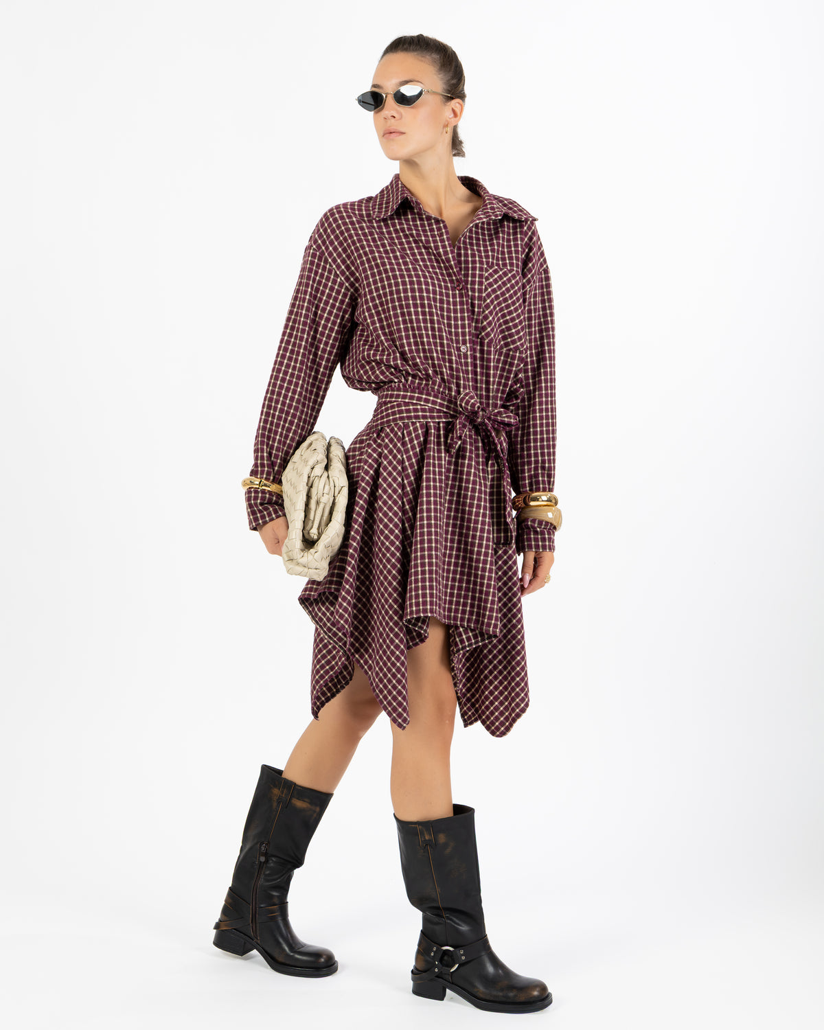 Gonna corta tartan bordeaux