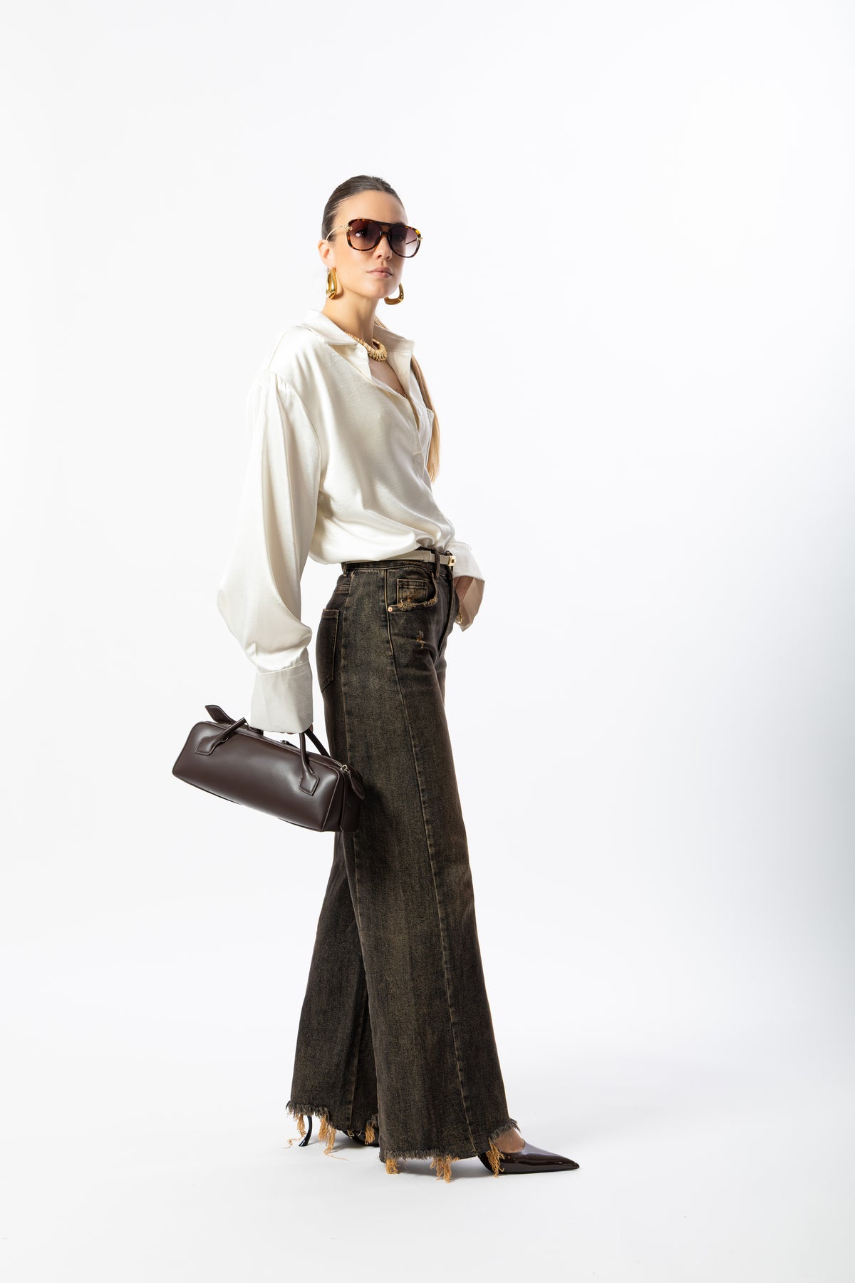 Jeans wide leg moka