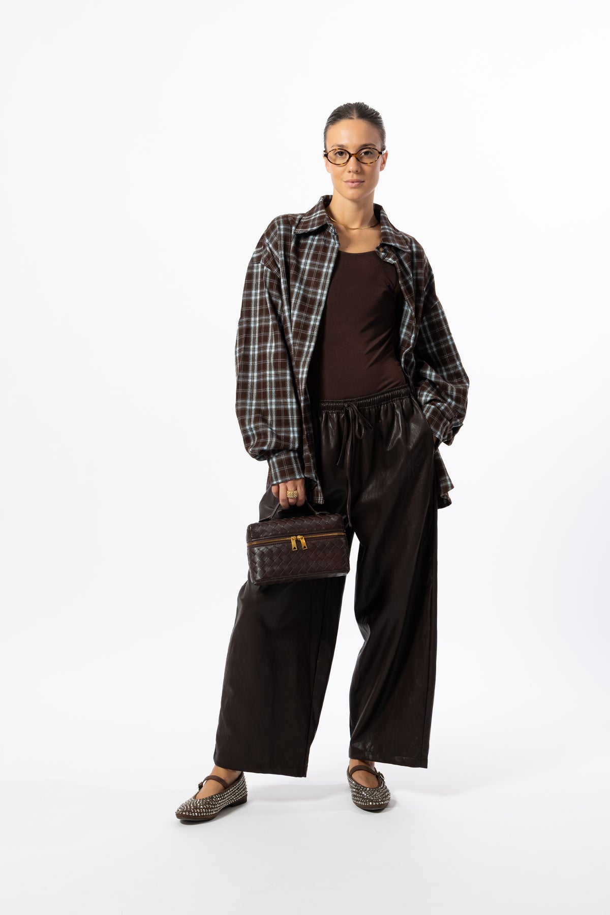 Pantalone simil pelle cioccolato