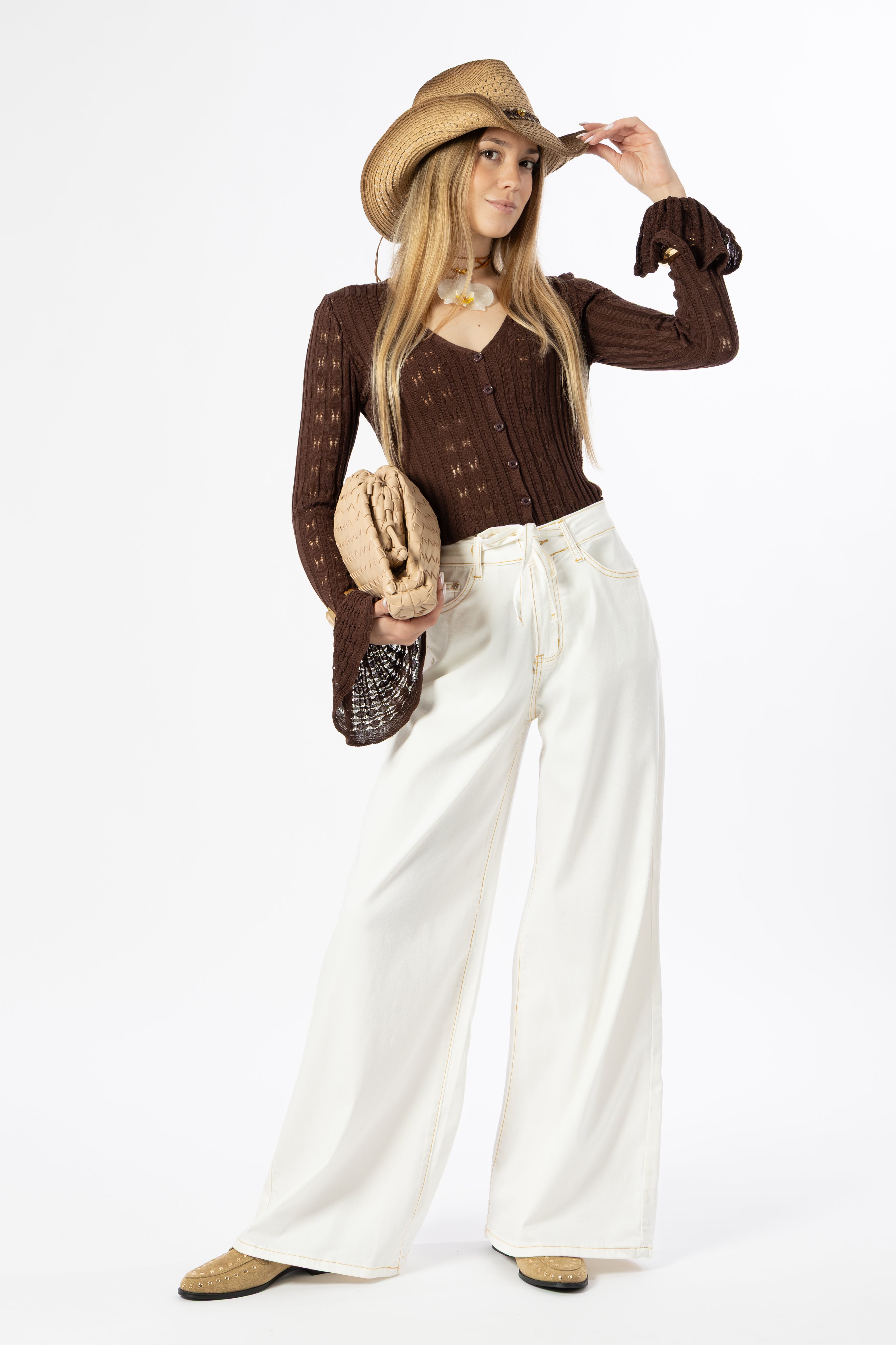 Cardigan traforato cioccolato