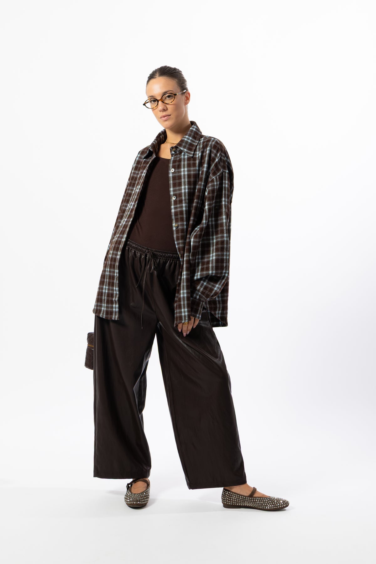 Pantalone simil pelle cioccolato