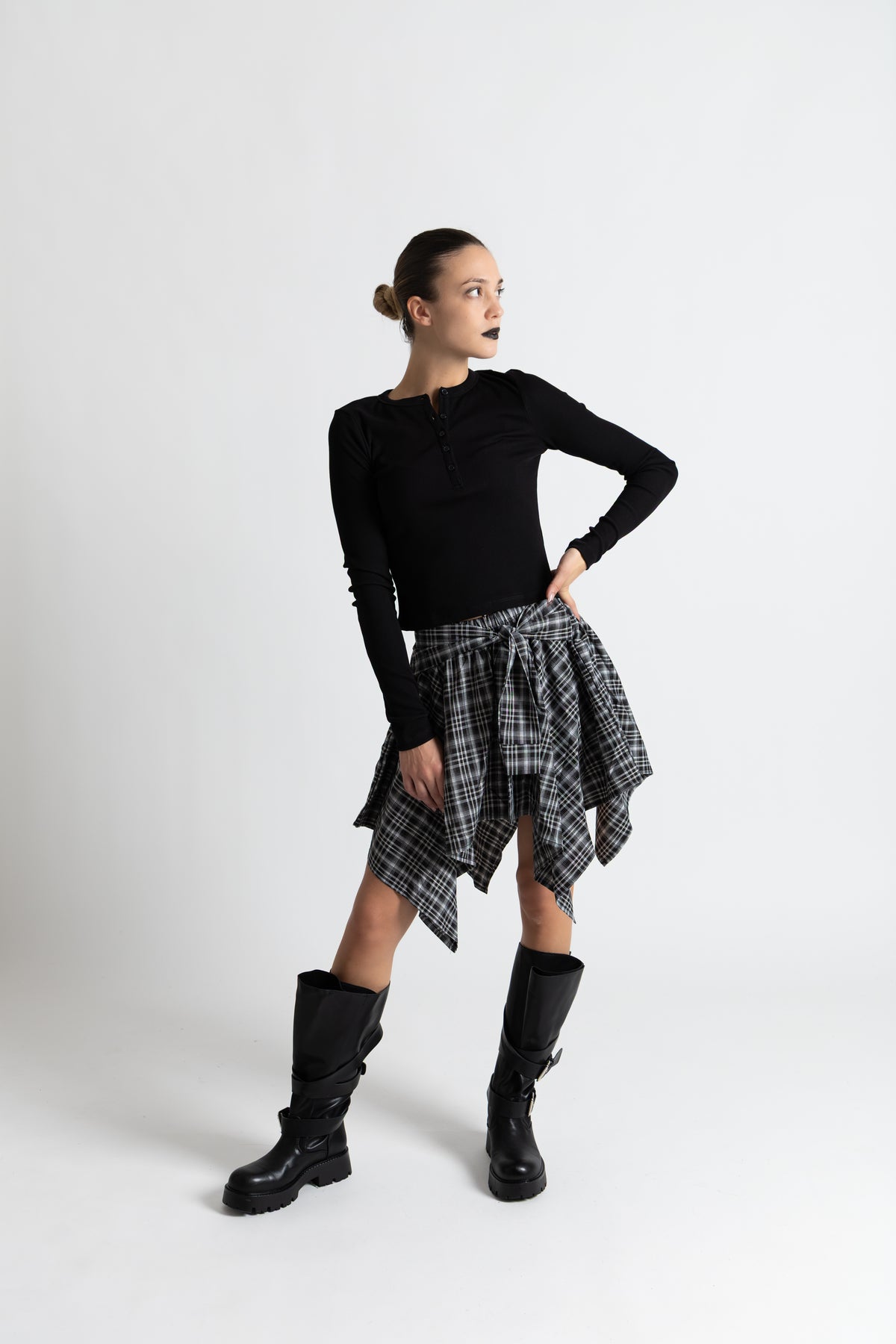 Gonna corta tartan grigio