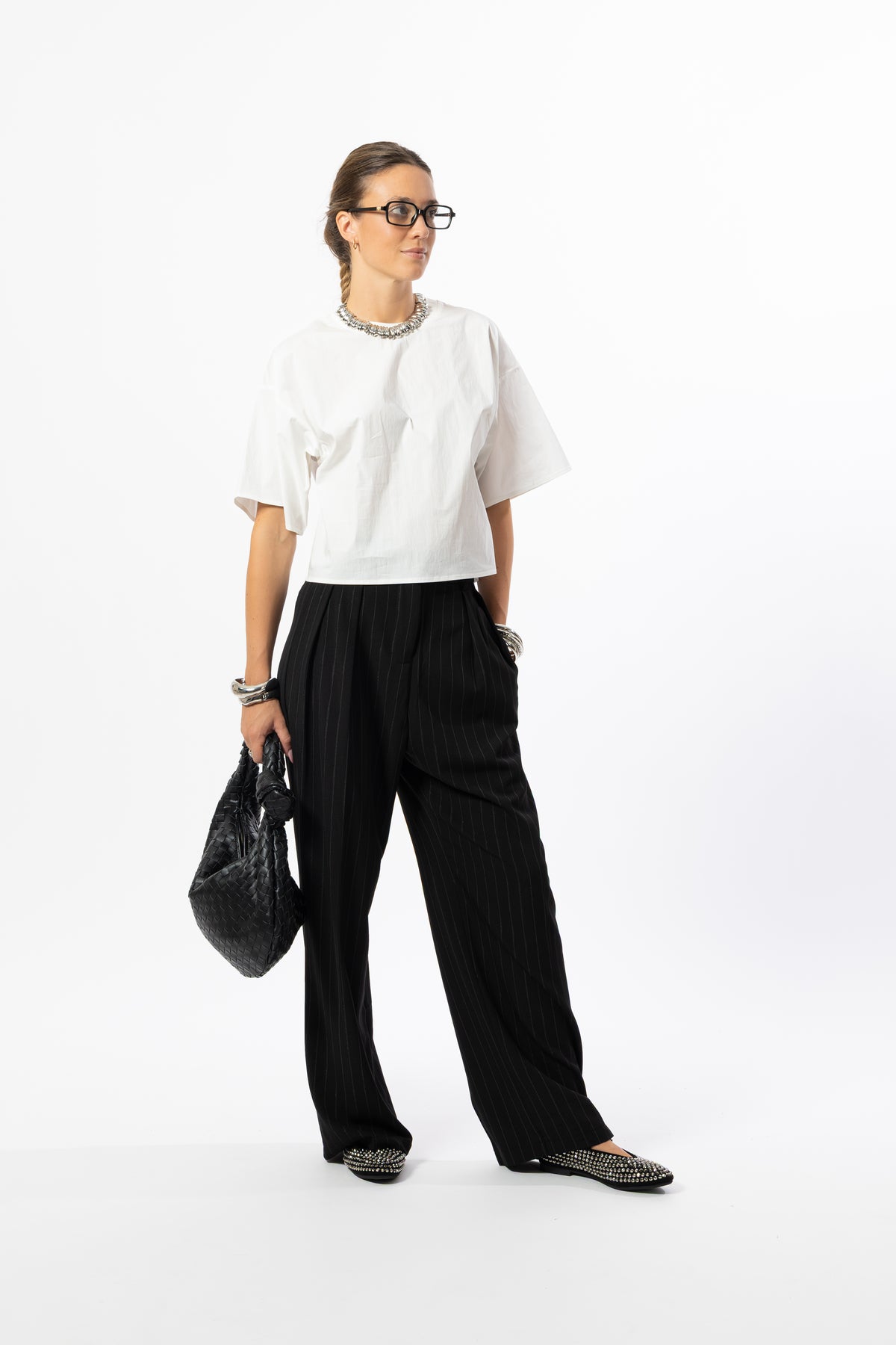 Pantalone gessato nero