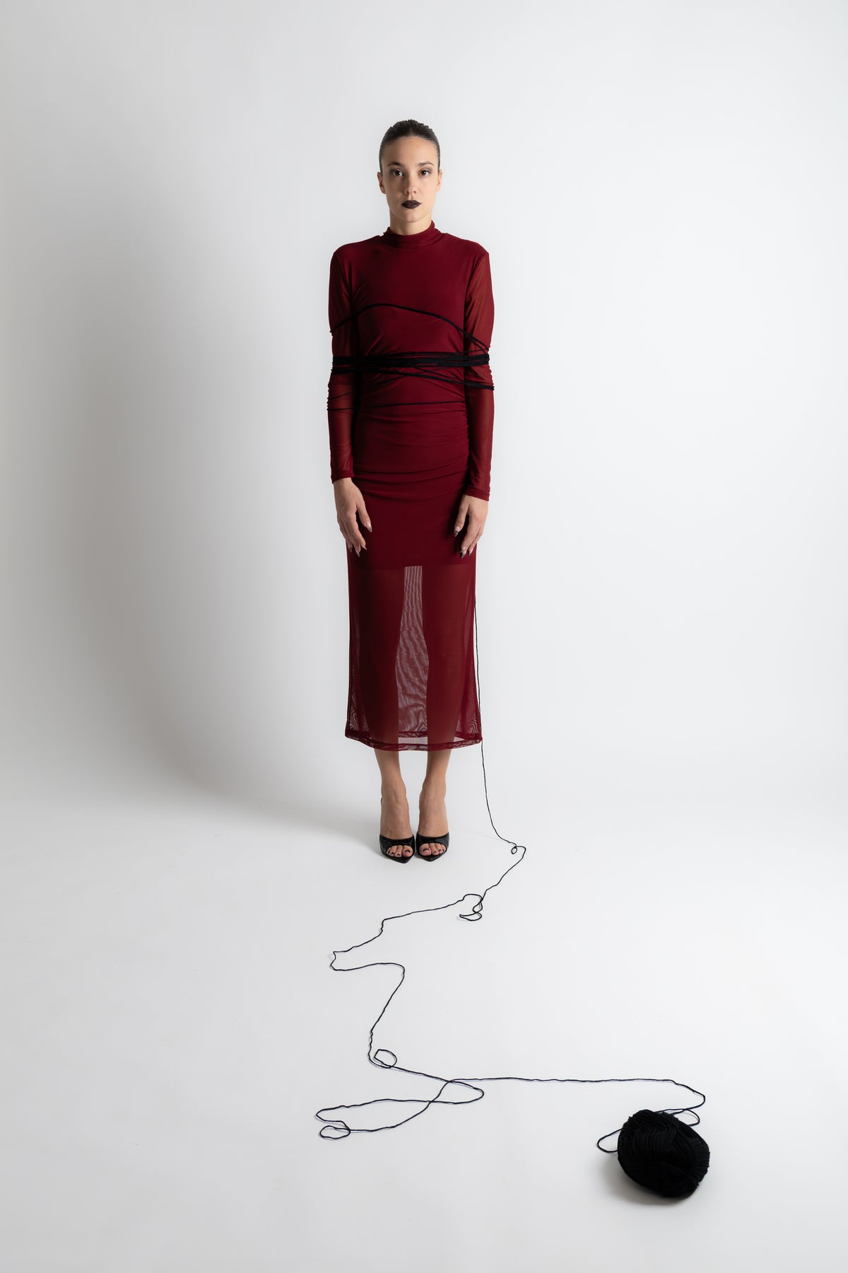 Abito lungo tulle bordeaux