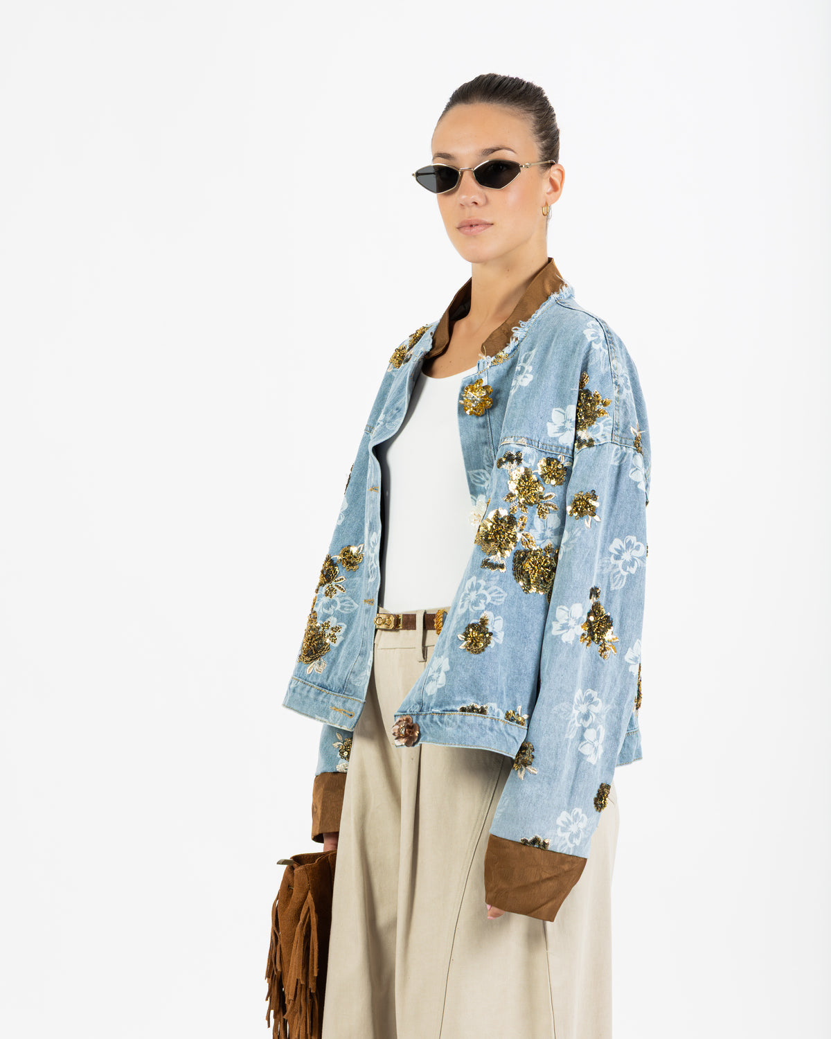 Giacca denim Laila con strass