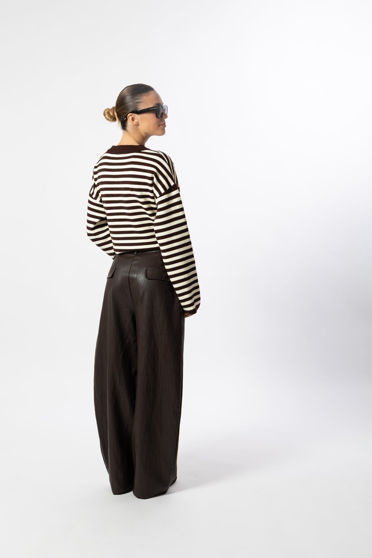 Pantalone balloon marrone simil pelle