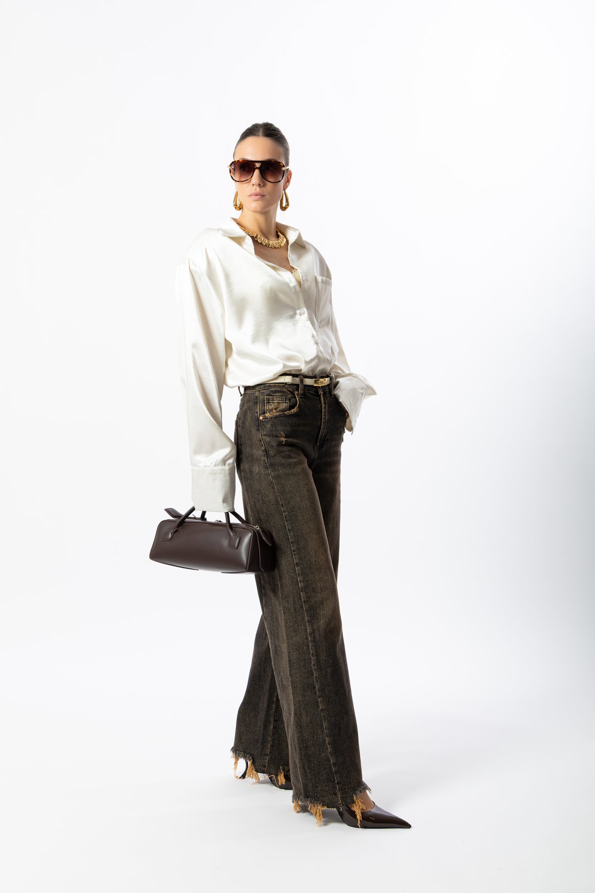 Jeans wide leg moka