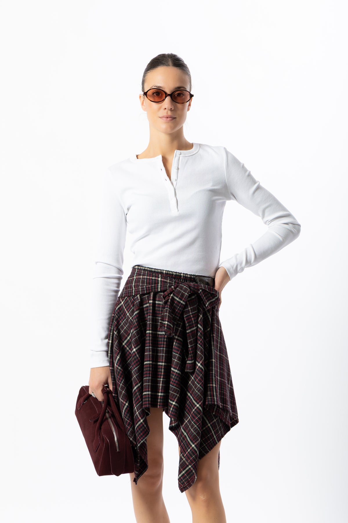 Gonna corta tartan bordeaux