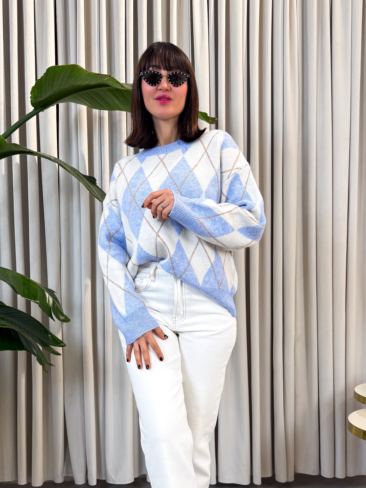 Pullover rombi azzurro