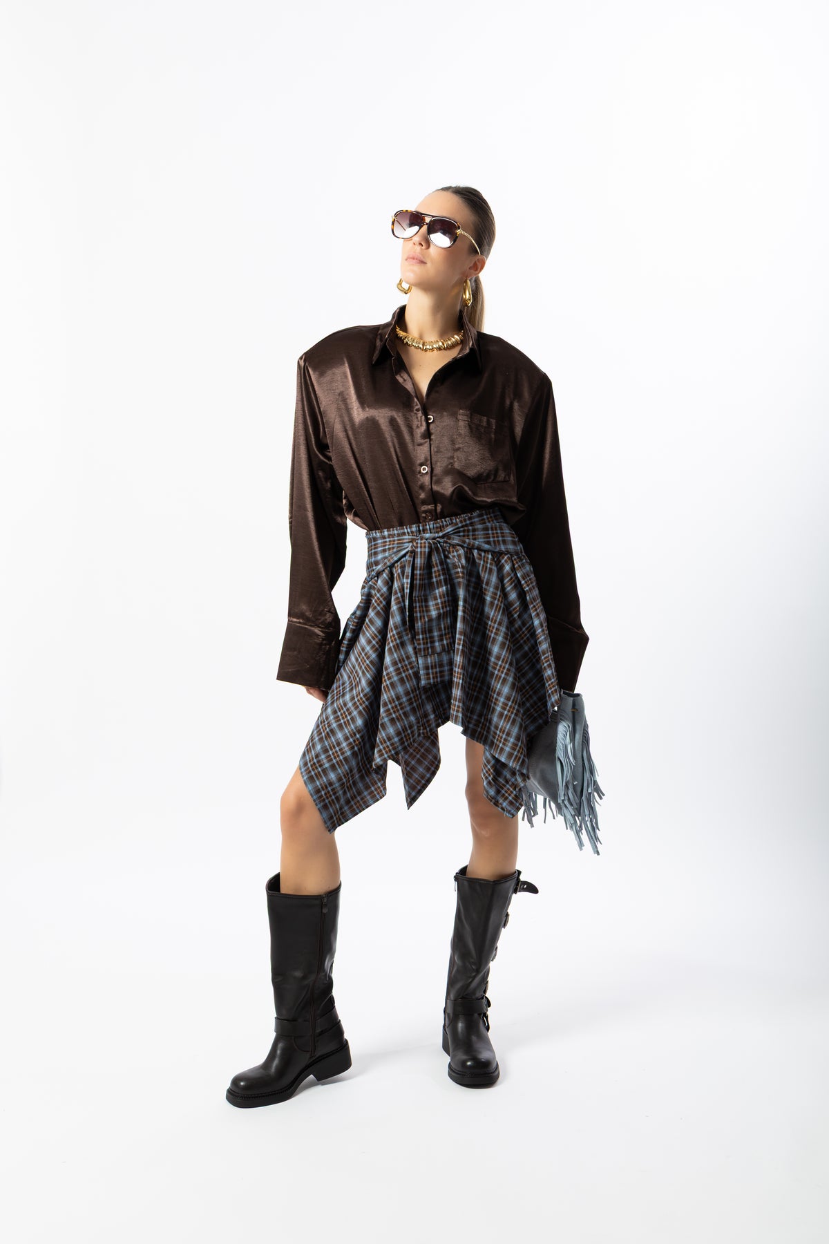 Camicia over raso cioccolato