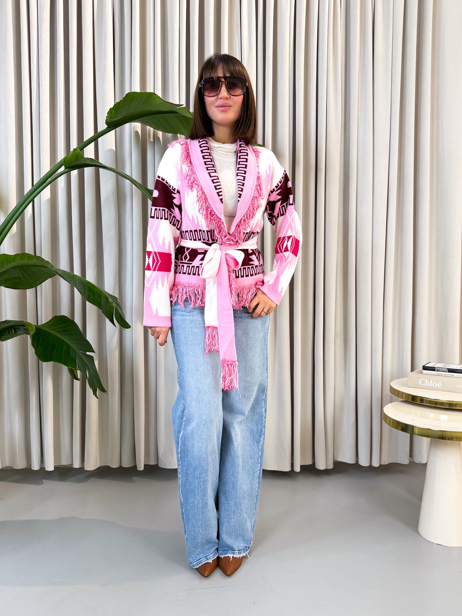 Cardigan etnico corto rosa