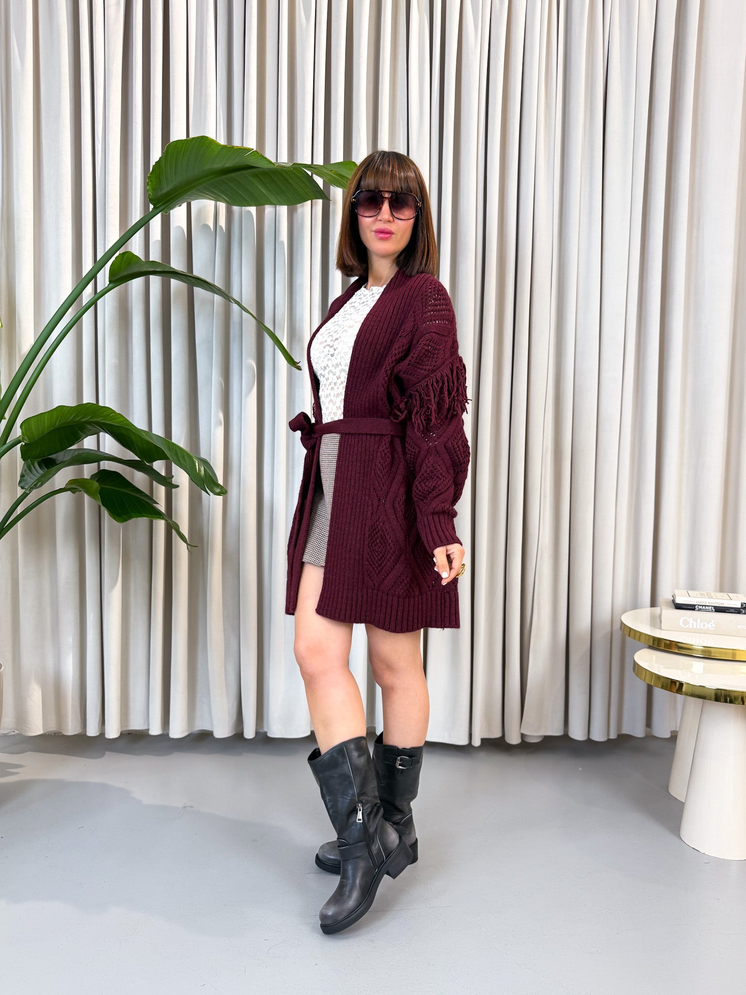 Cardigan frange bordeaux
