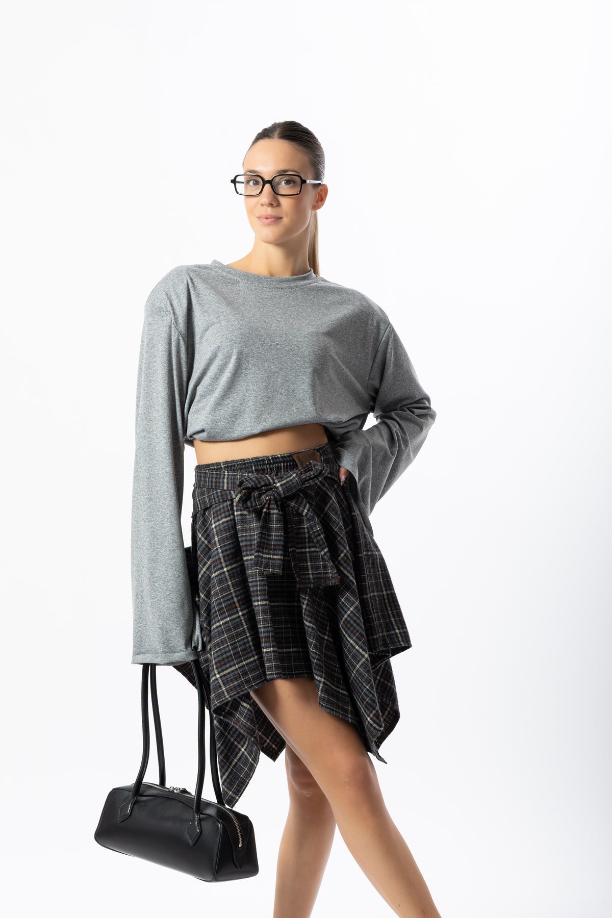 Gonna corta tartan grigio
